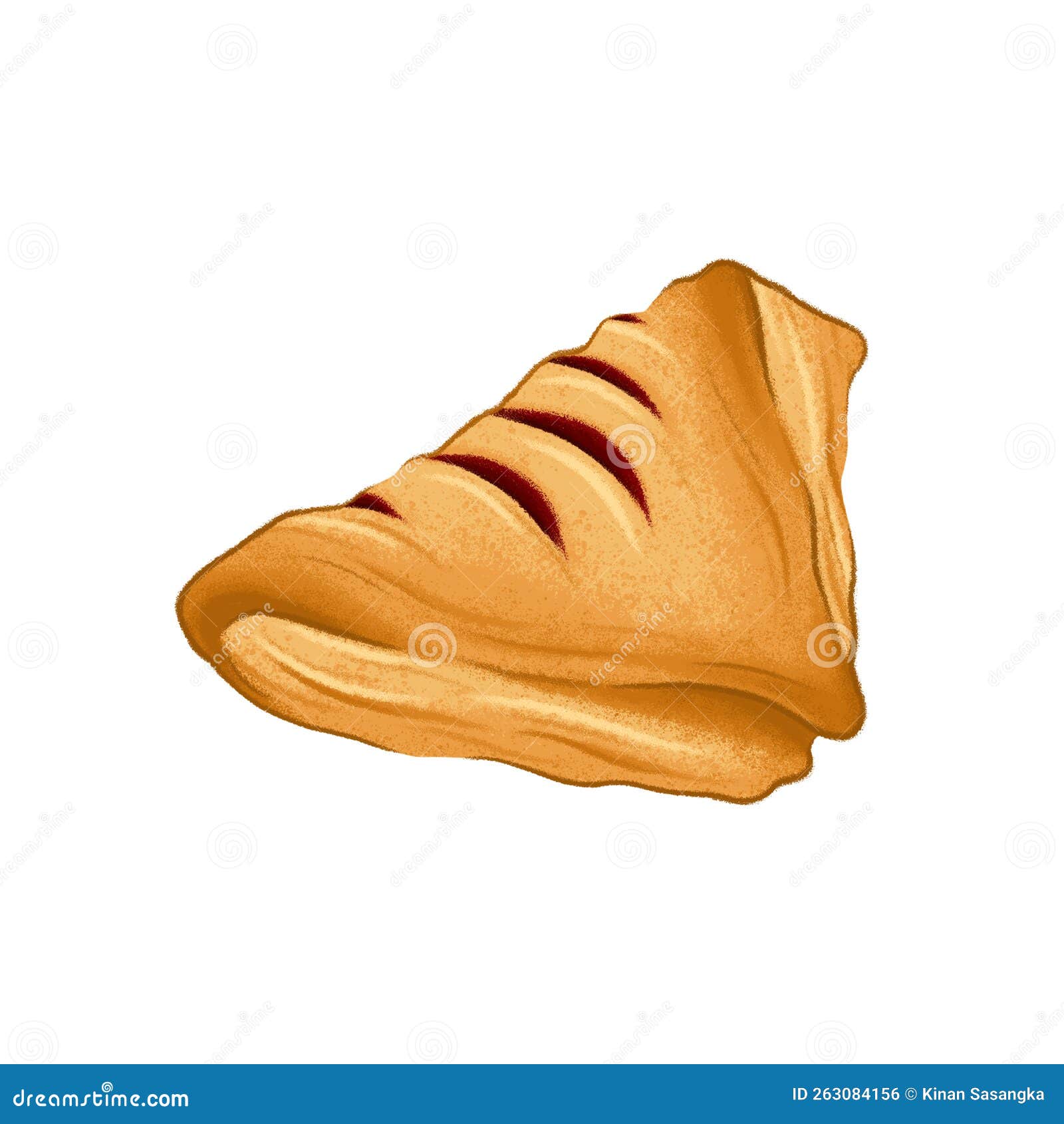 hand-drawn raspberry triangle pastry  on white background. sweet bakery pastry product .