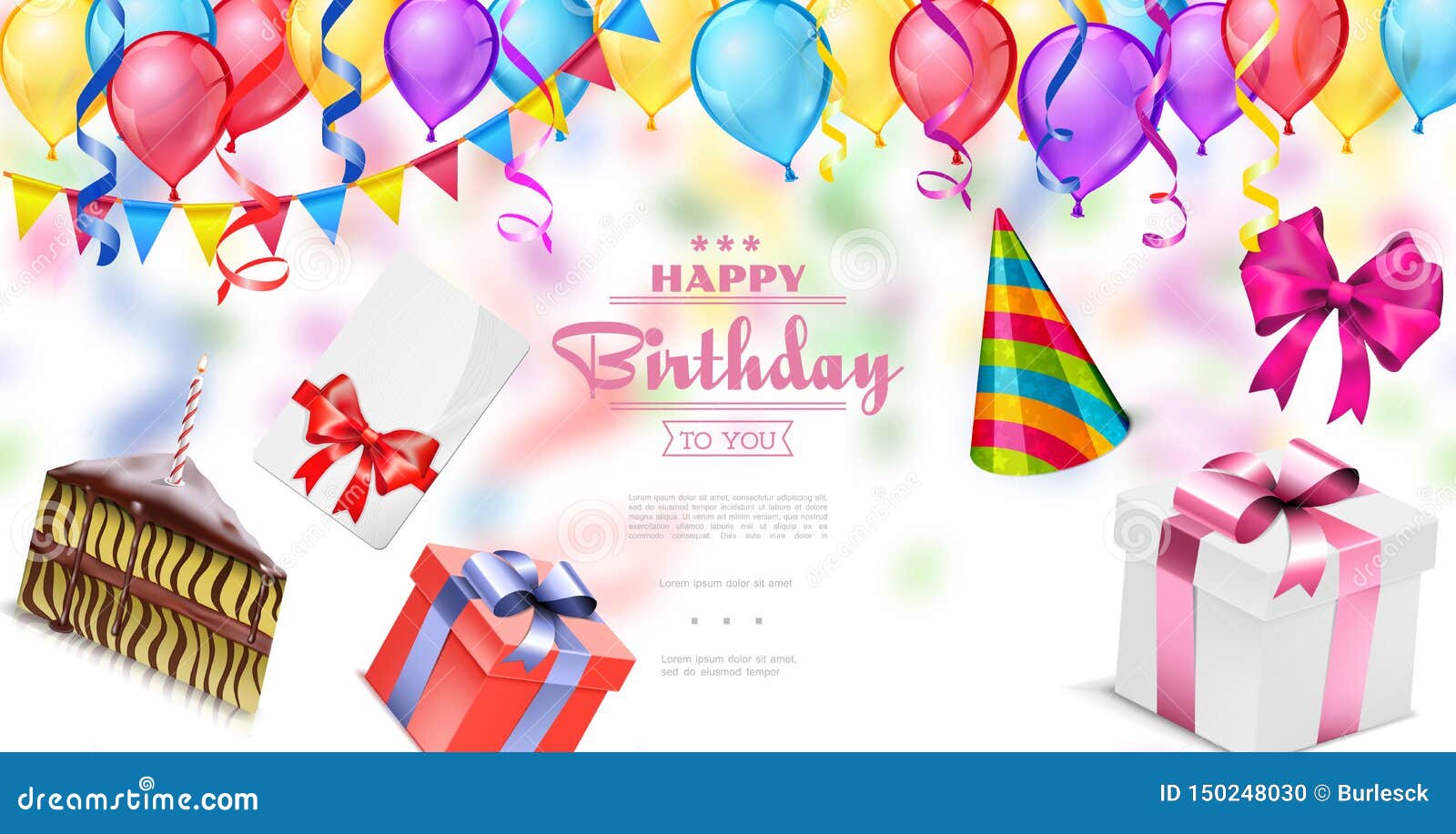 Realistic Happy Birthday Template Stock Vector - Illustration of ...