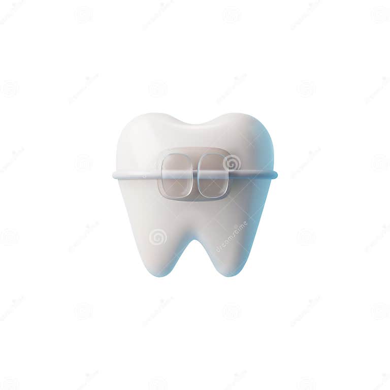 Realistic Healthy Tooth with Bracket 3D Style, Vector Illustration