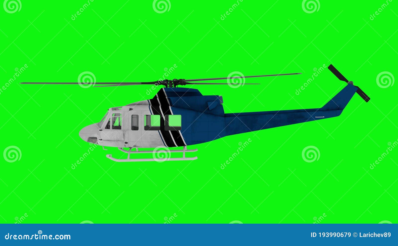 Realistic Helicopter Flying. Side View. Green Screen Stock Illustration
