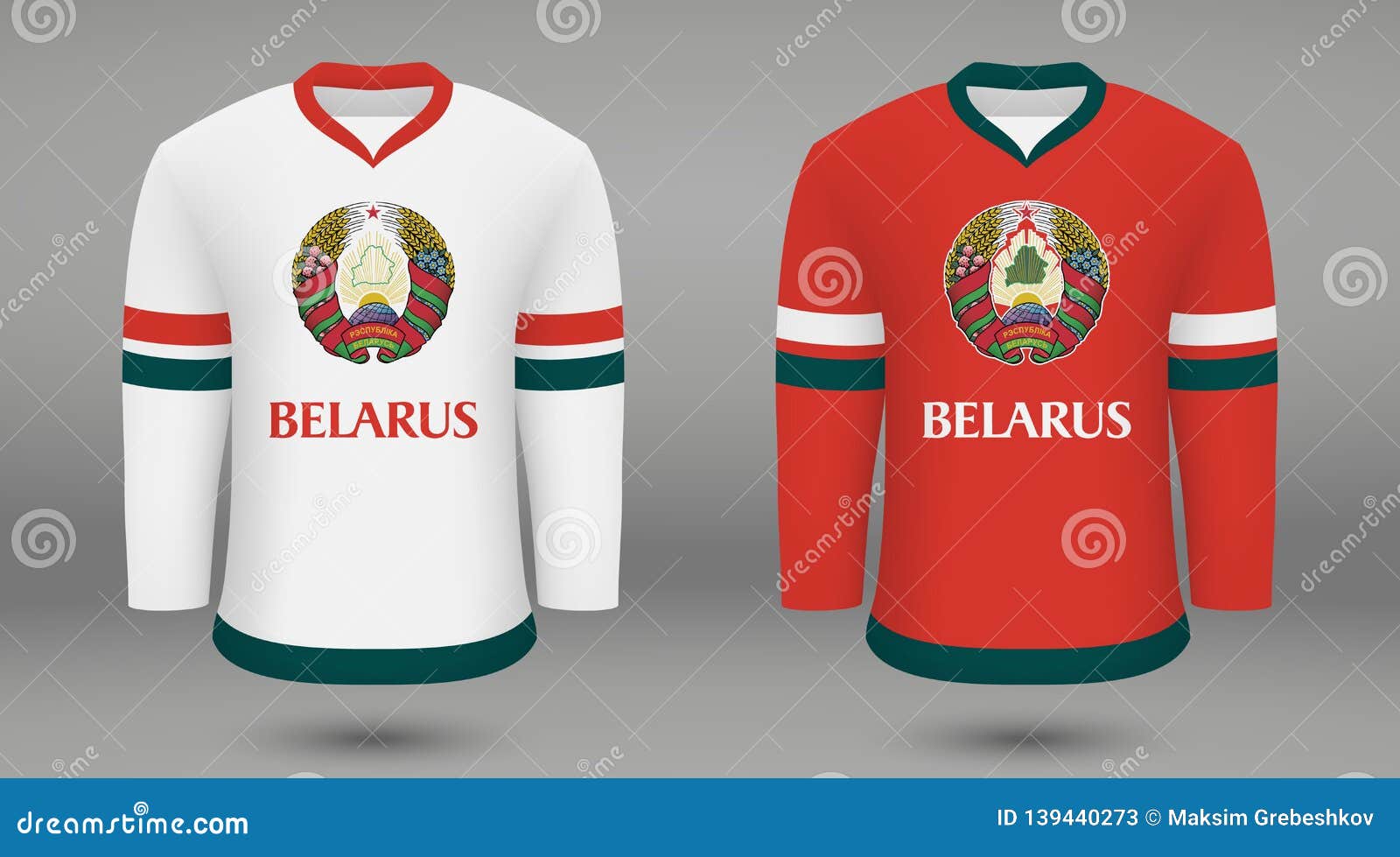 Realistic hockey kit, shirt template for ice hockey jersey