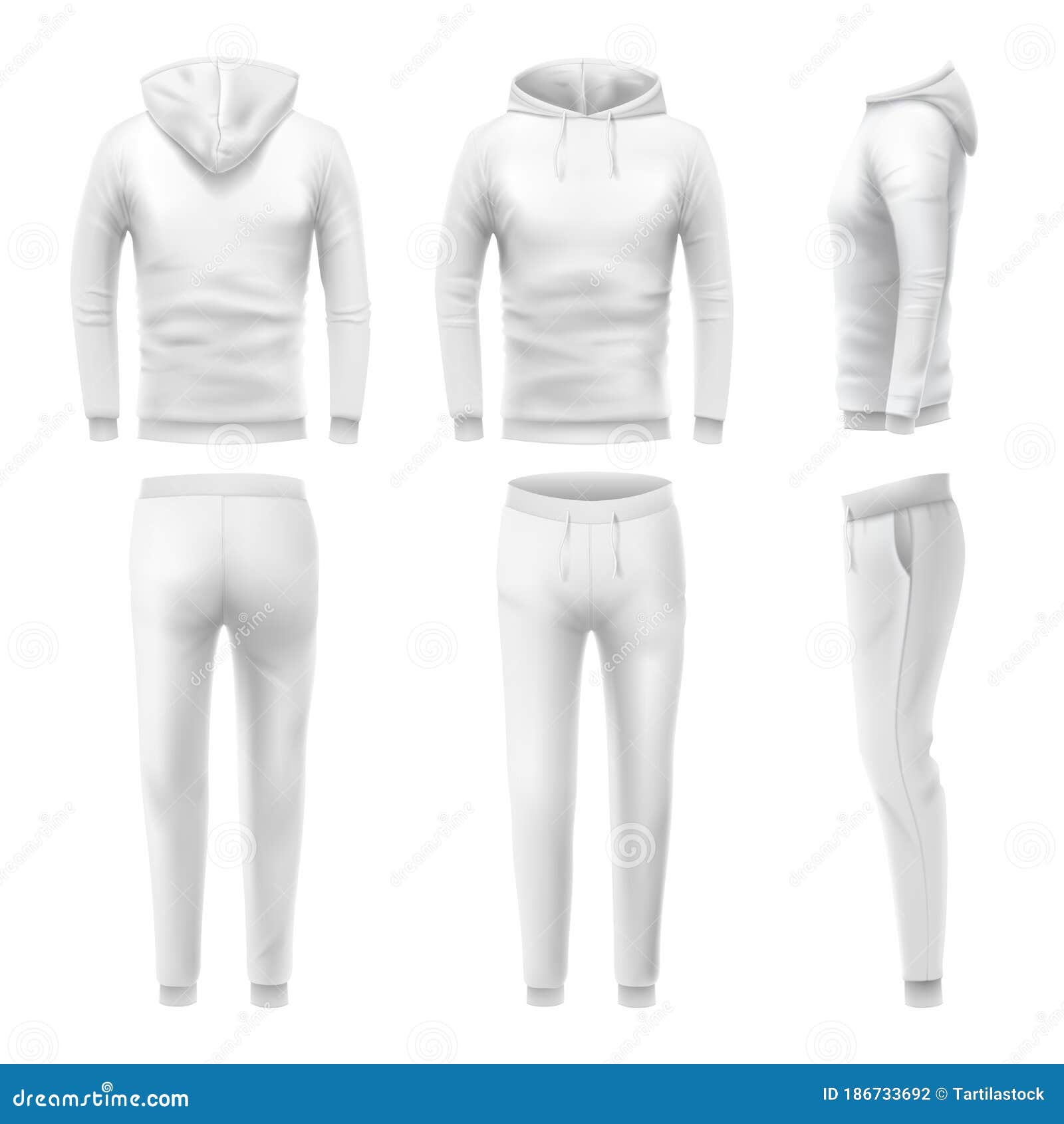 Realistic Hoodies and Pants Mockup. Man Sportswear, White Hoodie and ...