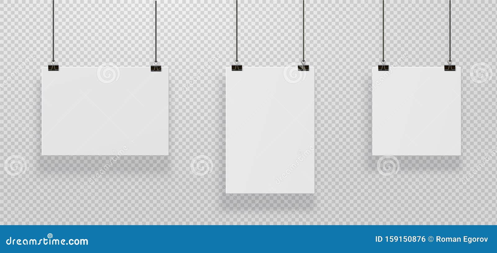 Download Realistic Horizontal And Vertical Posters Mockup. Blank Paper Hanging On Binders At The Wall ...