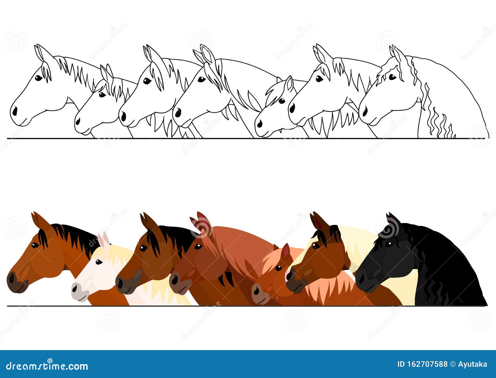 Realistic Horse Head Border Set Stock Vector Illustration of cover