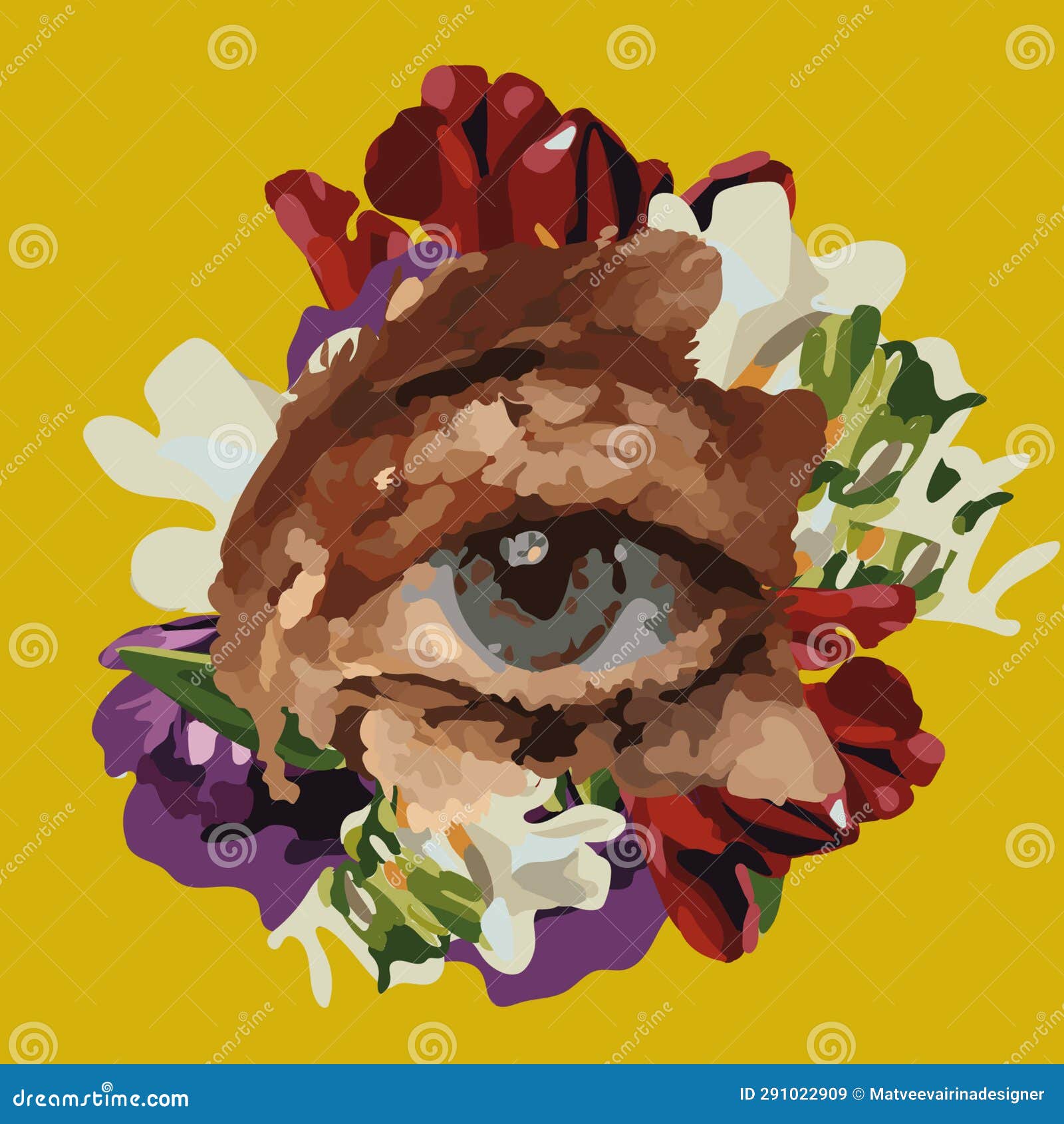 Realistic Human Eye on Mustard Background with Colors for Your Abstract