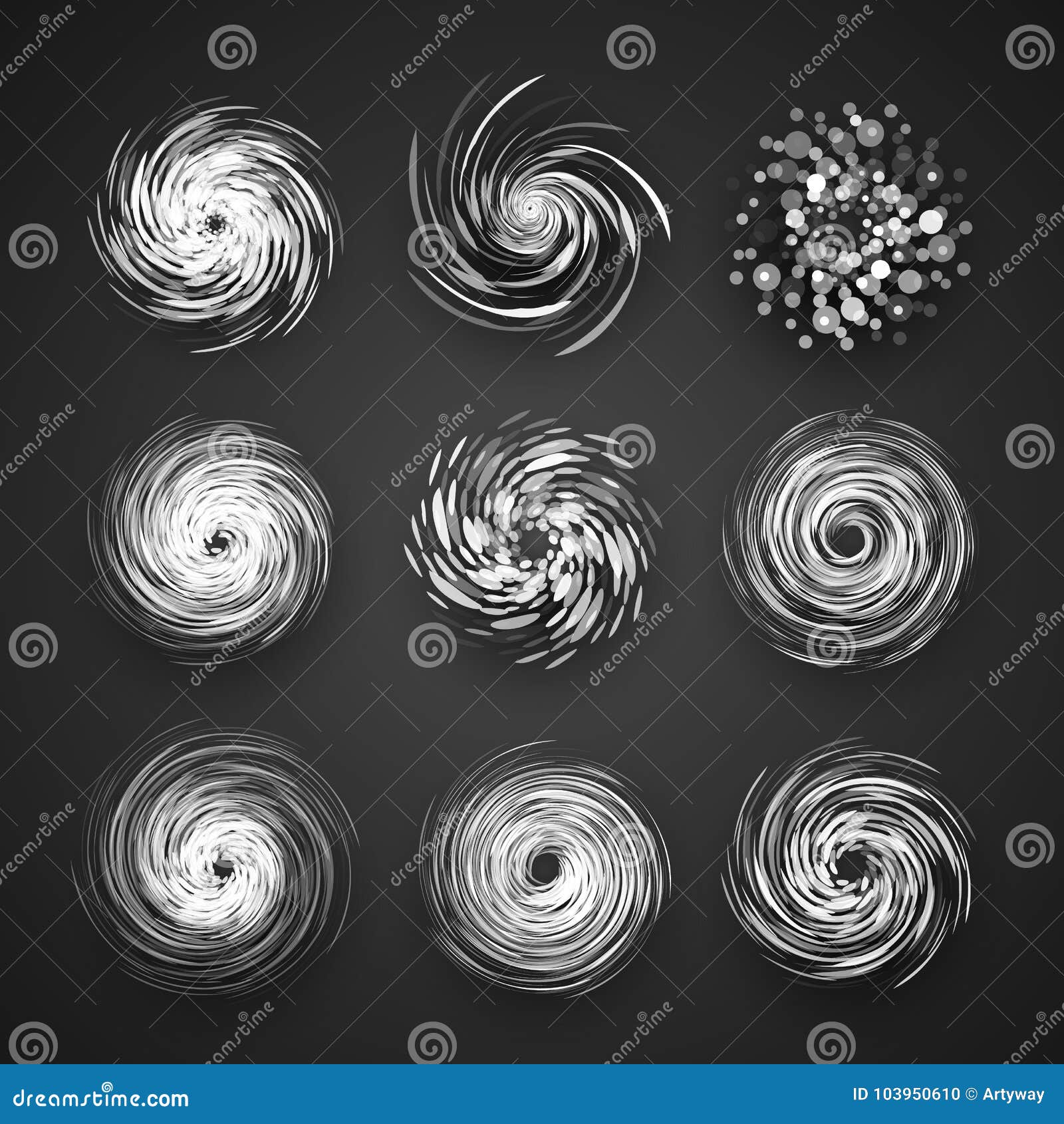 realistic hurricane cyclone  icon, typhoon spiral storm logo, spin vortex  on black background