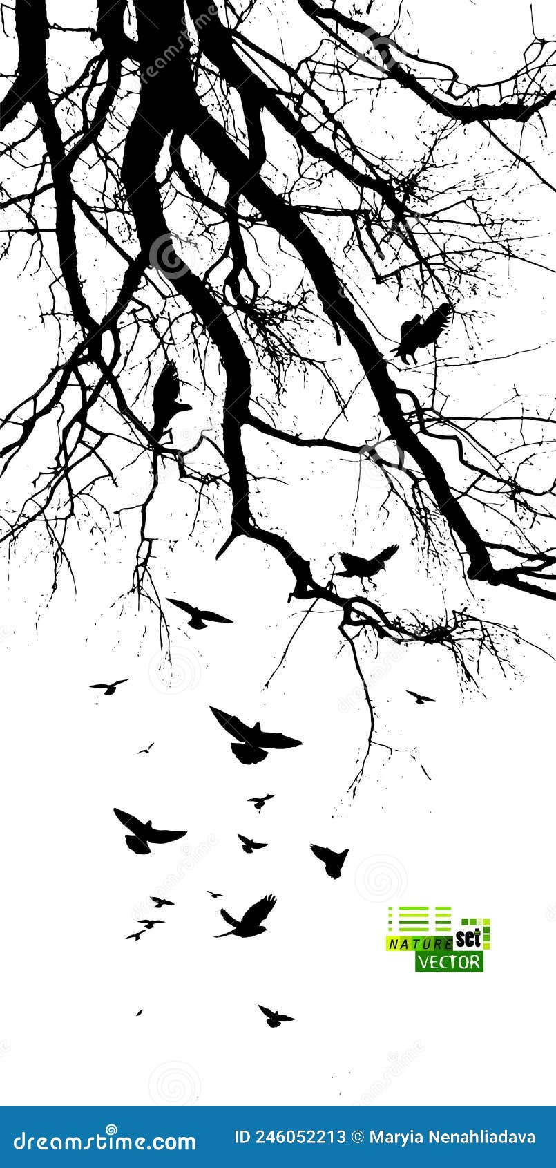 Realistic Illustration with Silhouettes of Three Birds - Crows or ...