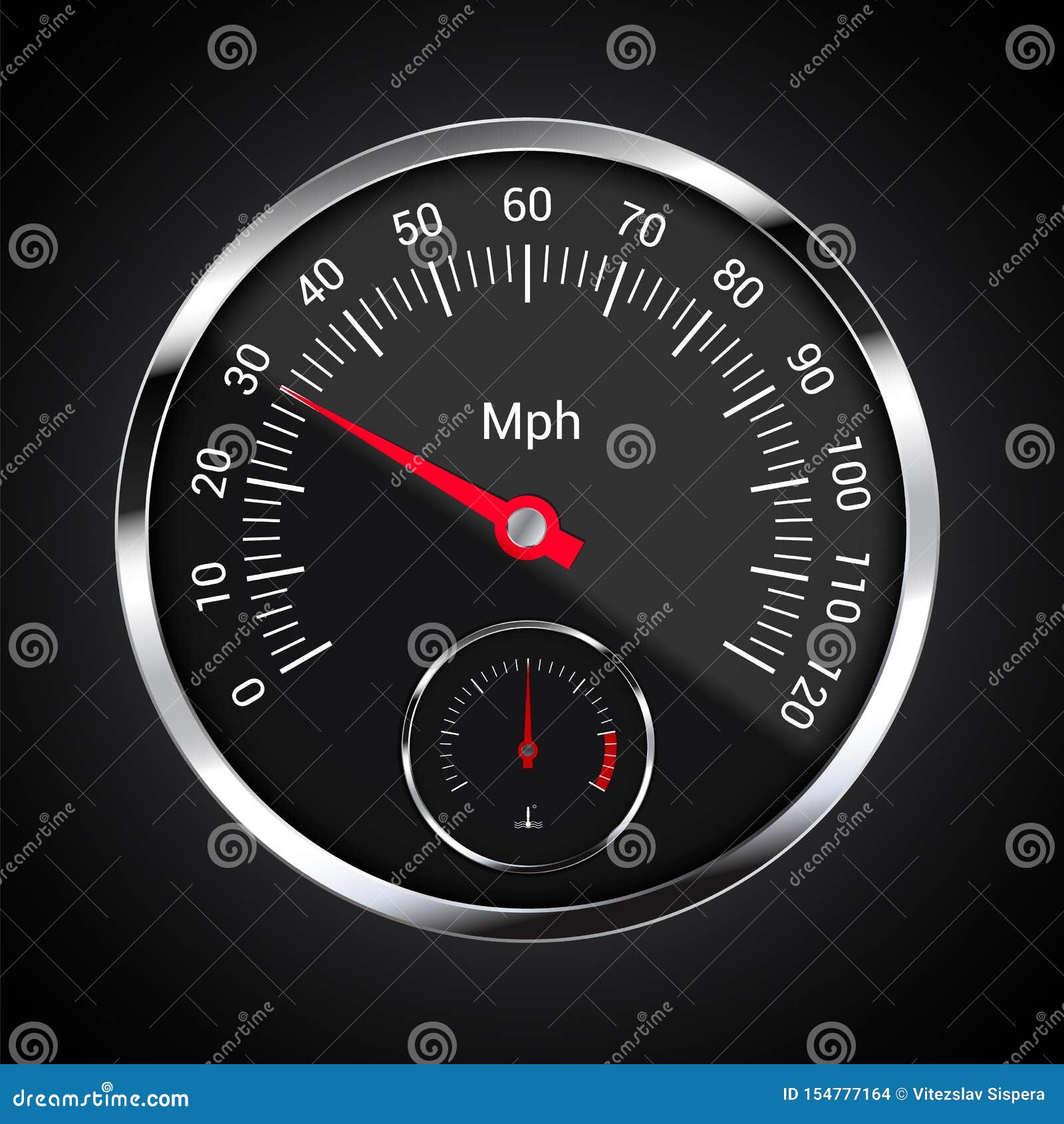 Realistic Illustration of Speedometer on Dark Car Dashboard with