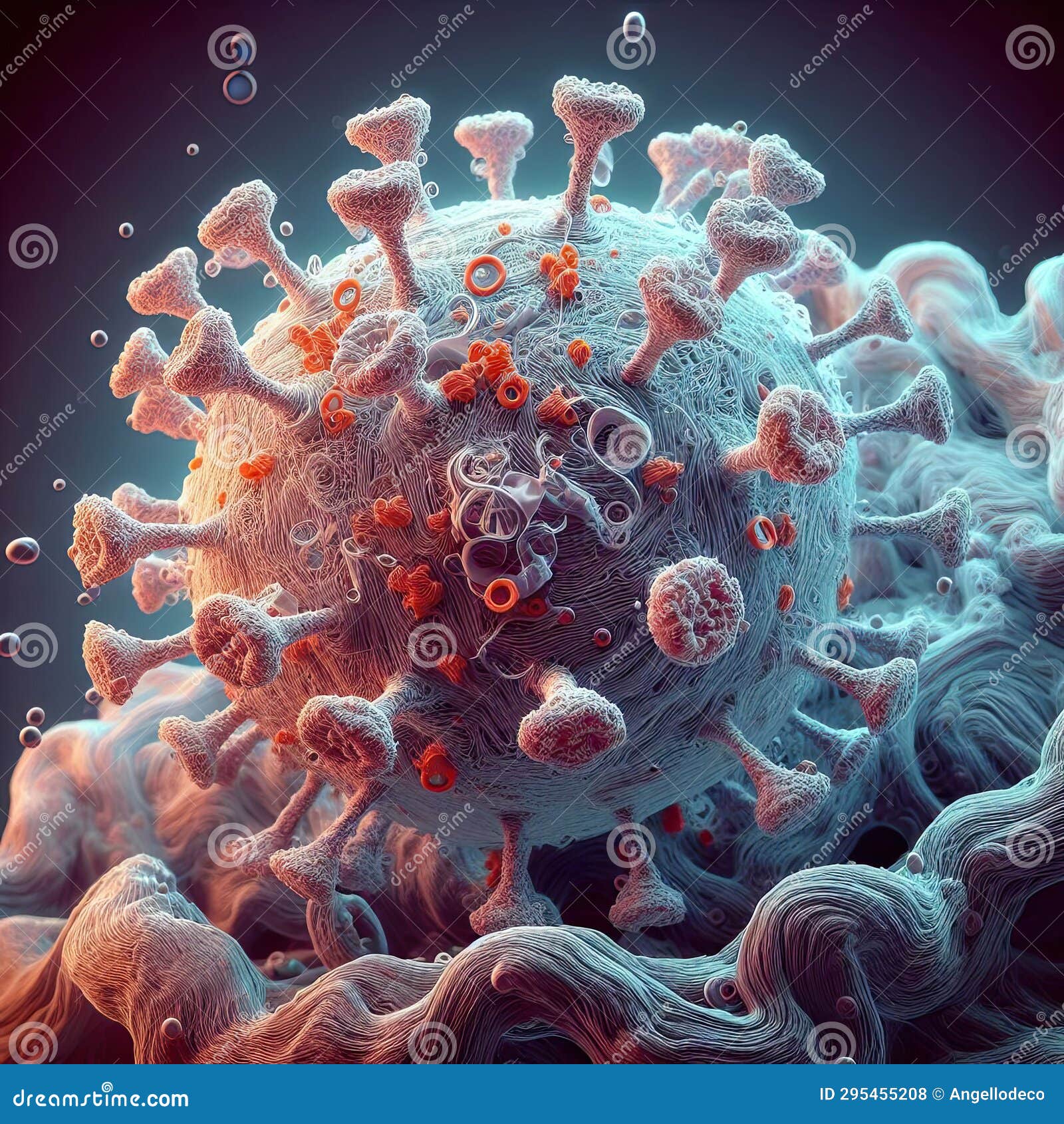 realistic  of virus seen under a electron microscope. generative ai