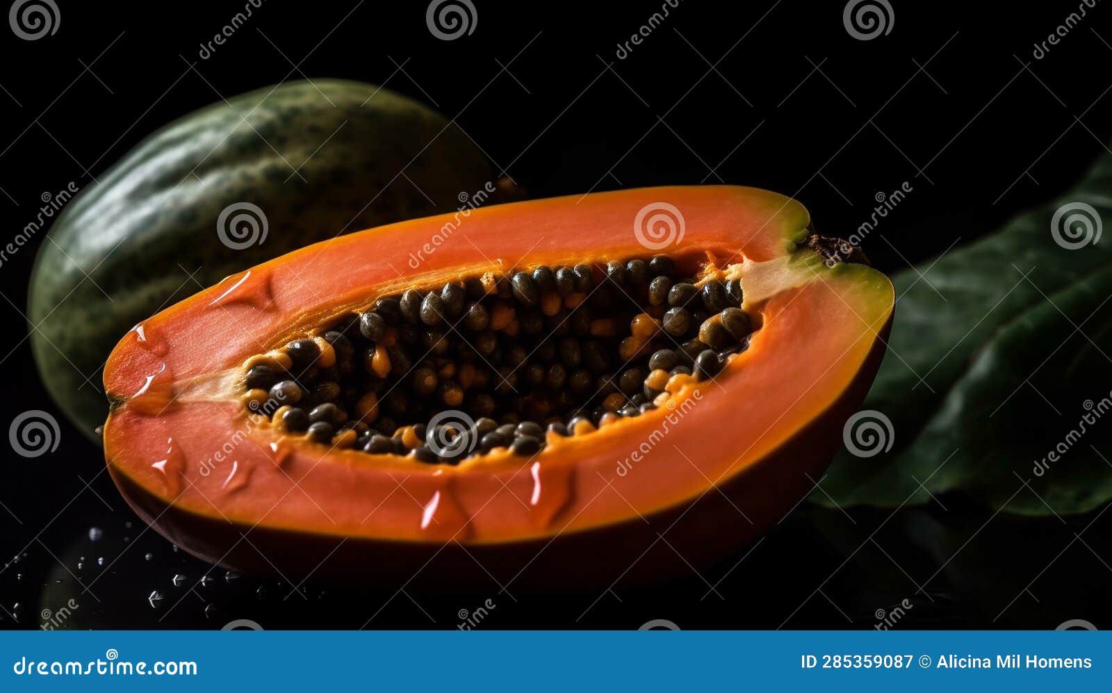 realistic image of papaya on dark background. ai generated