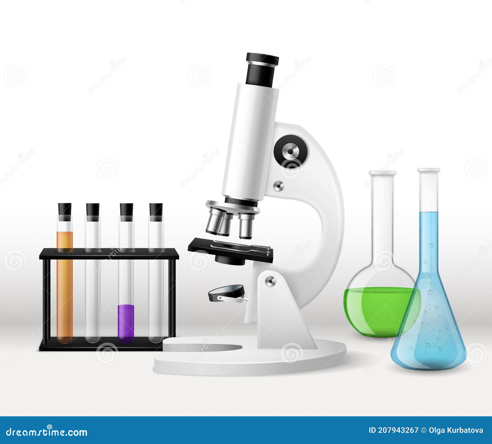 Realistic Laboratory Research. 3d Microscope with Test Tubes Tripod ...