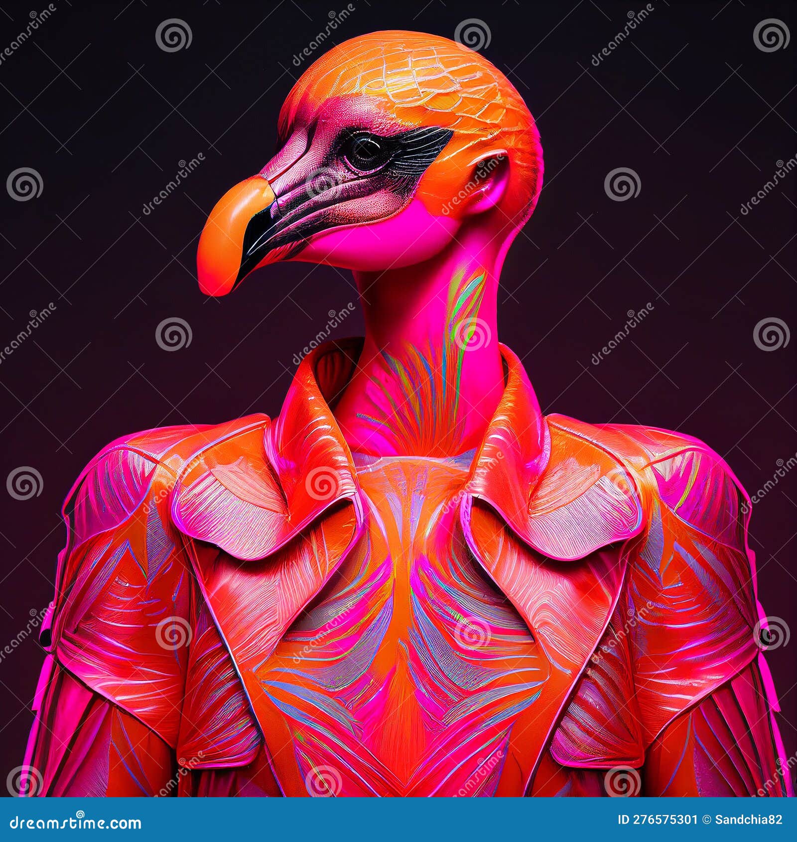 Realistic Lifelike Flamingo Bird In Fluorescent Electric Highlighters