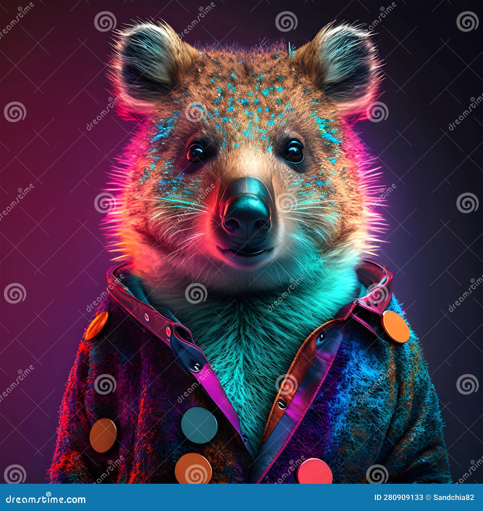 Realistic Lifelike Quokka In Fluorescent Electric Highlighters Ultra