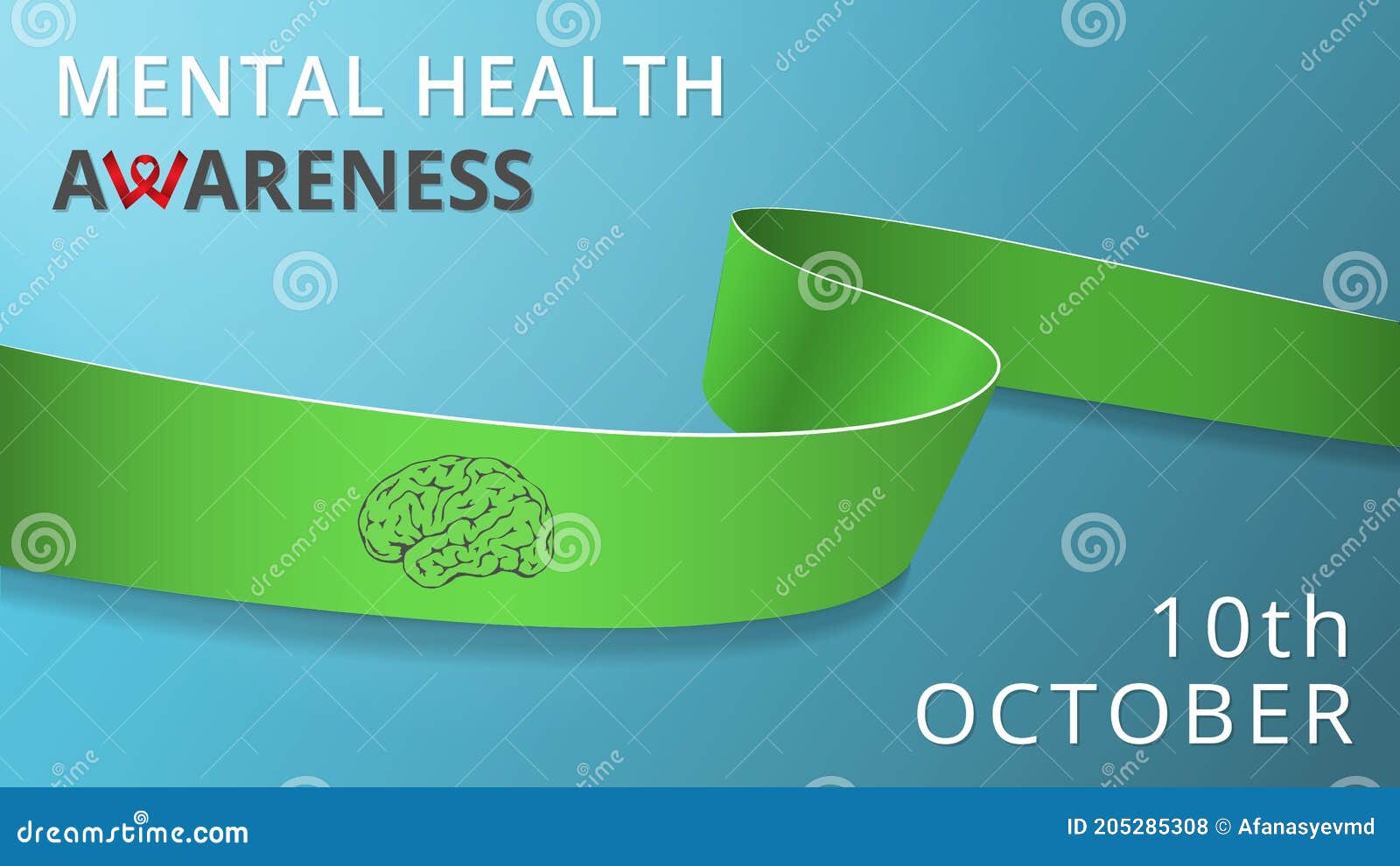 realistic lime green ribbon. awareness mental health month poster.  . world mental health day