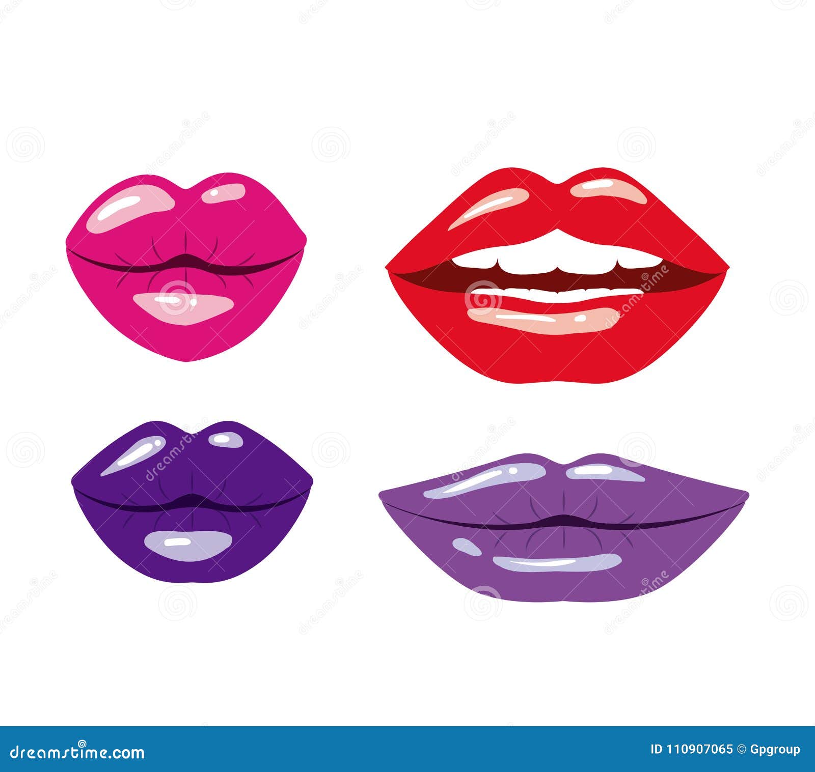 Realistic Lips in Several Colors on White Background Stock Vector