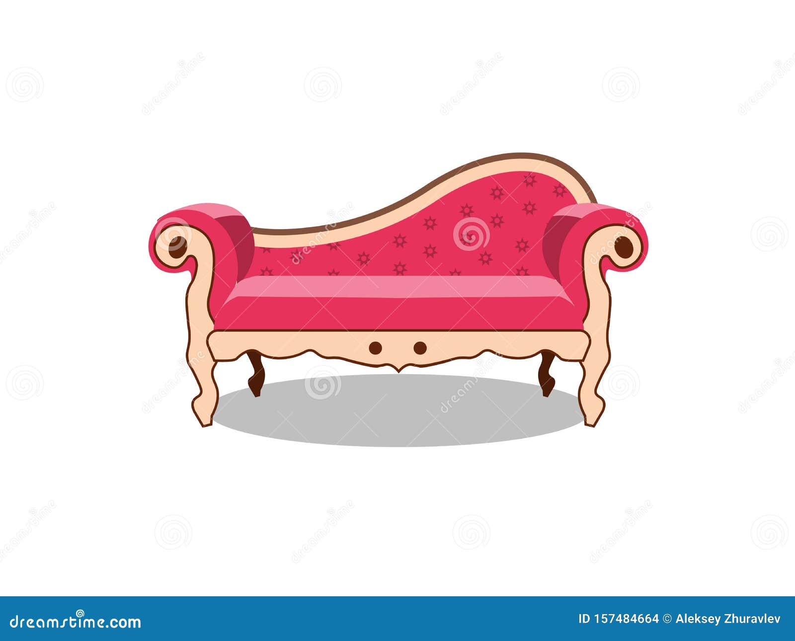 Realistic Luxurious Pink Sofa With Carved Legs Isolated On