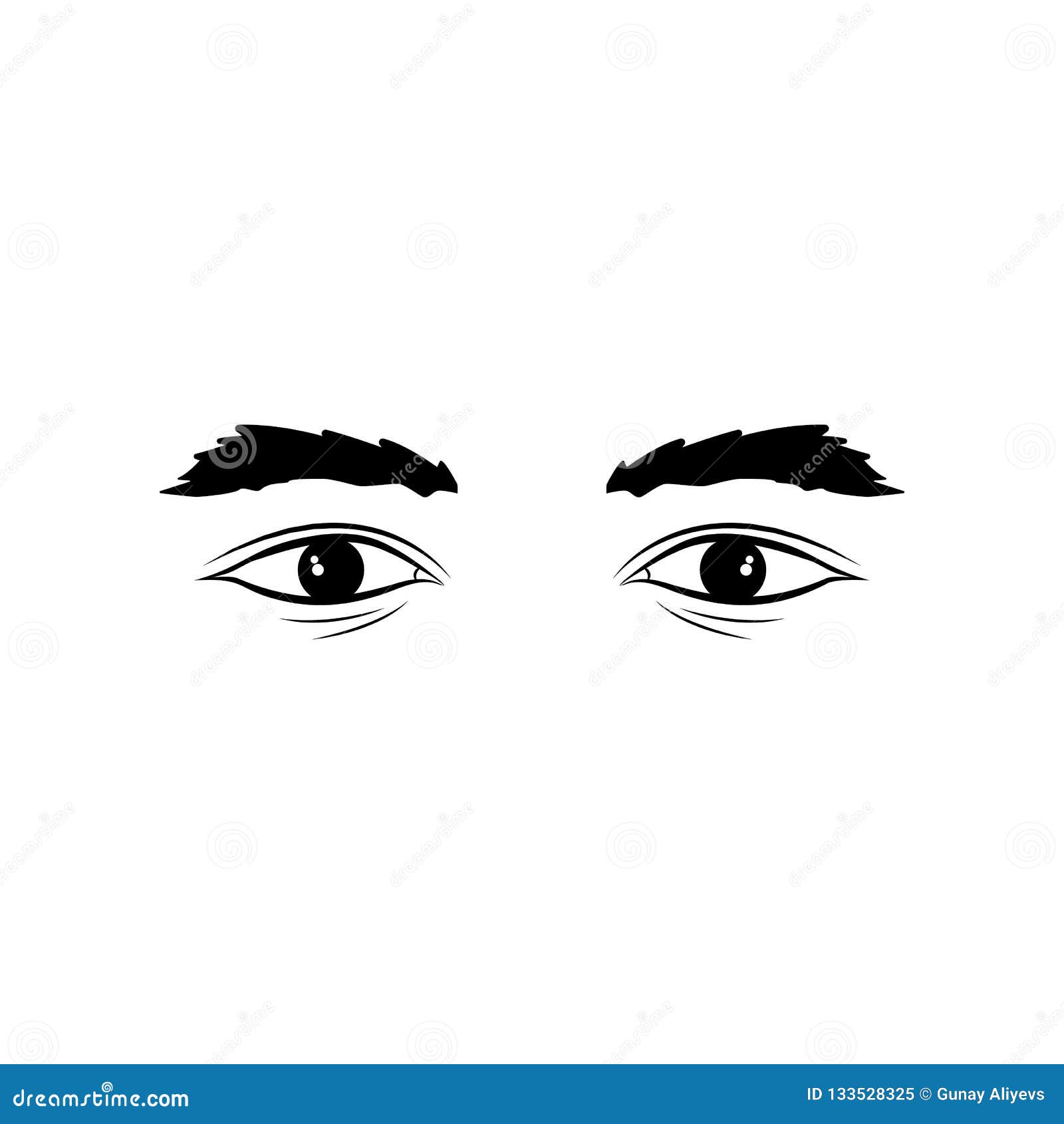Realistic Man Eyes Black and White Vector Illustration on White