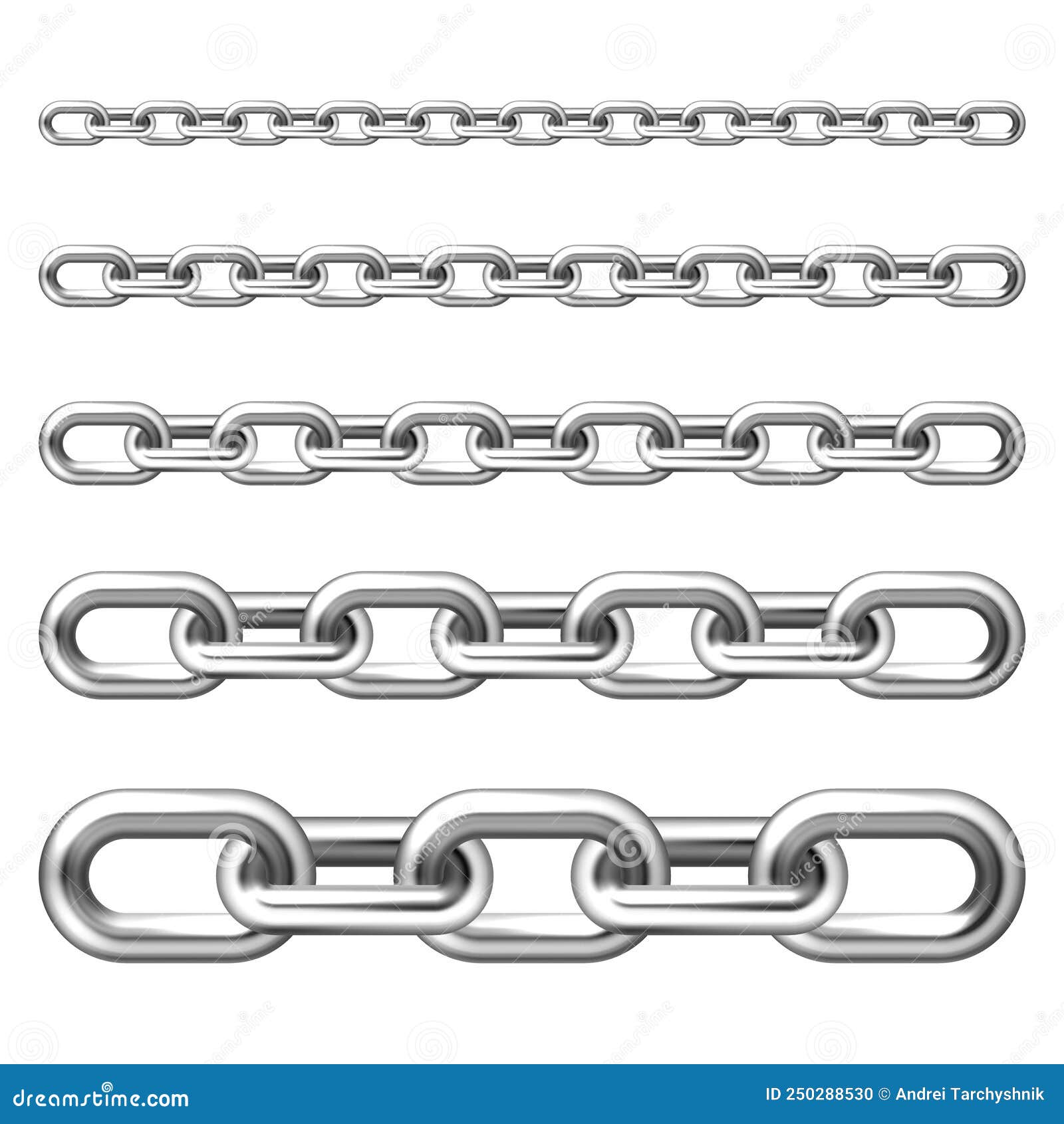 Realistic Metal Chain with Silver Links Isolated on White Background