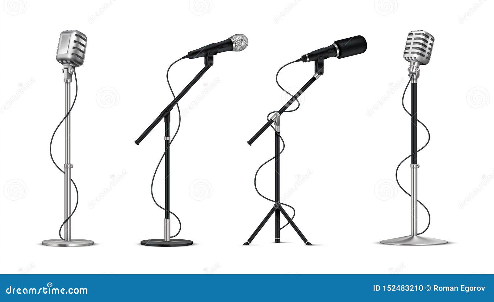 Silver Microphone With Black Wire Isolated On White Stock Photo