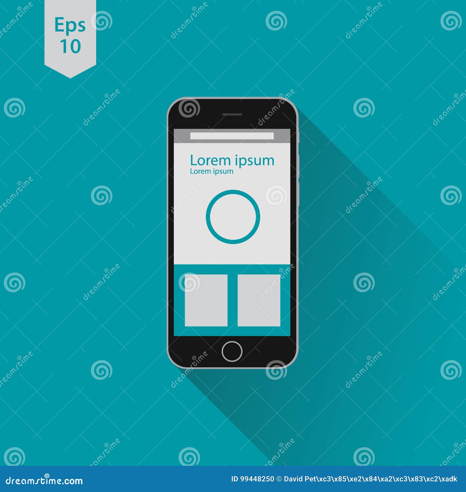 Realistic Modern Phone. Flat Icon. Simple Web Design On Screen. Vector