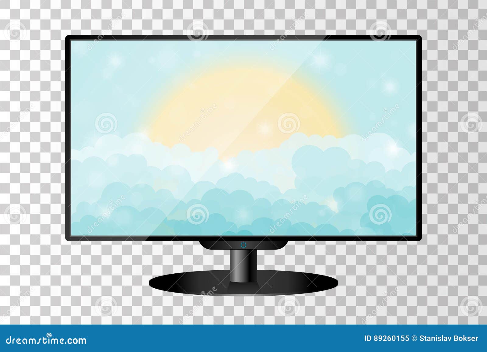 Realistic Modern TV Monitor Isolated. Cartoon Blue Shining Cloudy Sky with  Sun Stock Vector - Illustration of beautiful, modern: 89260155