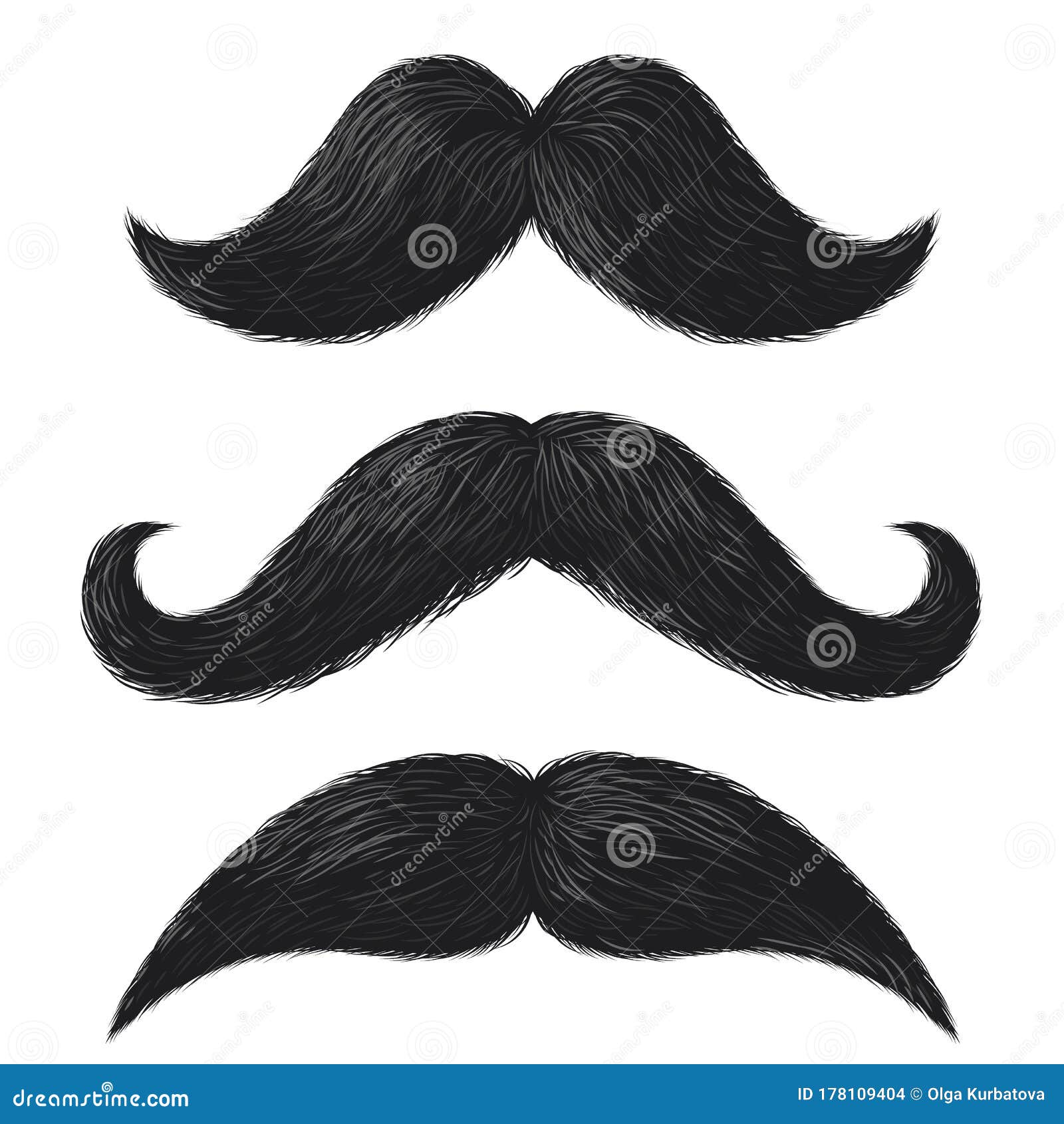 Realistic Moustaches. Black Mustache Facial Hair Style, Barbershop  Gentleman Hipster Fashion, Fathers Day Decorative Stock Vector -  Illustration of fathers, dark: 178109404