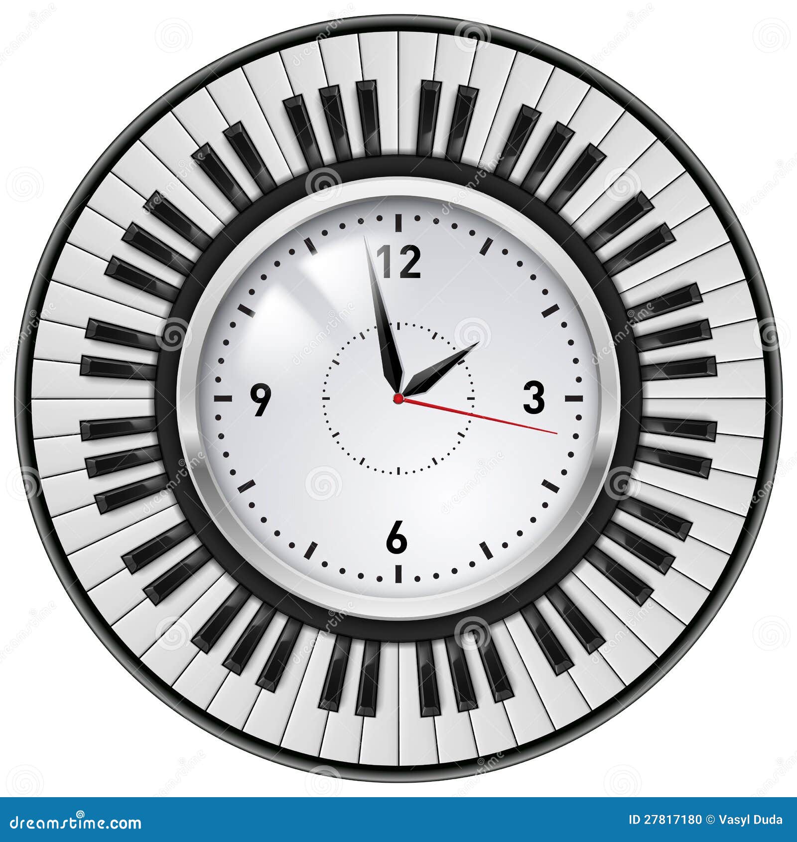 Realistic Office Clock and Piano Keys Stock Vector Illustration of
