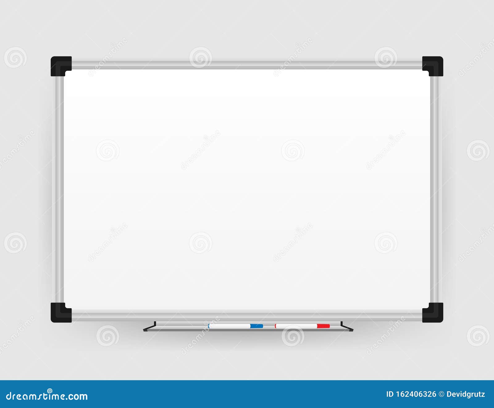 Realistic Office Whiteboard. Empty Whiteboard with Marker Pens Stock Vector Illustration of