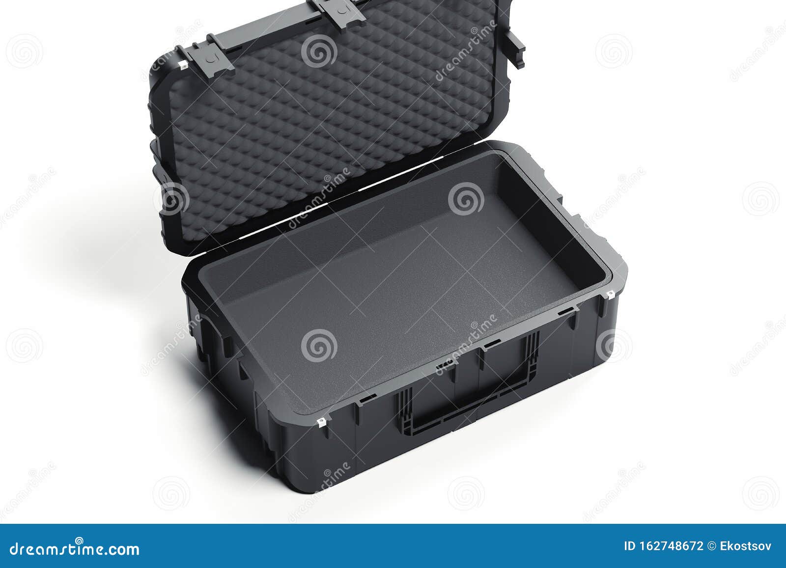 Realistic Open Black Plastic Case Isolated on White Background. 3d