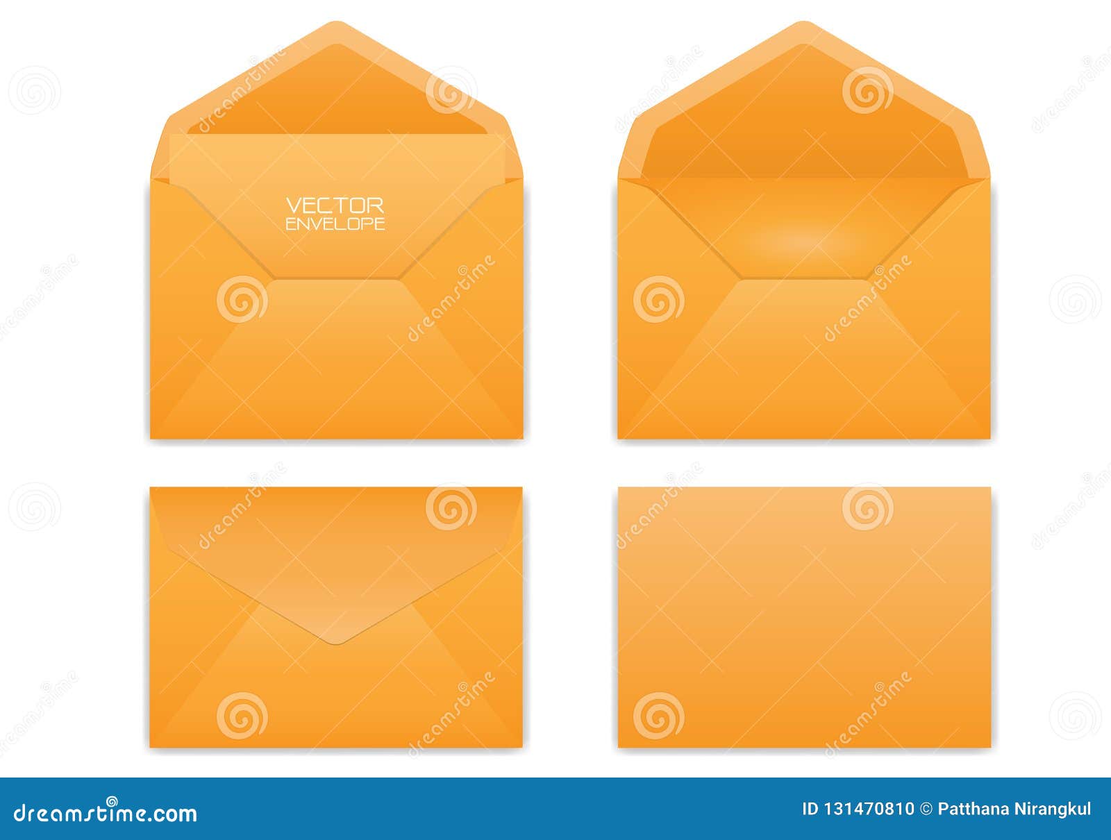 Realistic Orange Envelope Set on White Background Vector Stock Vector