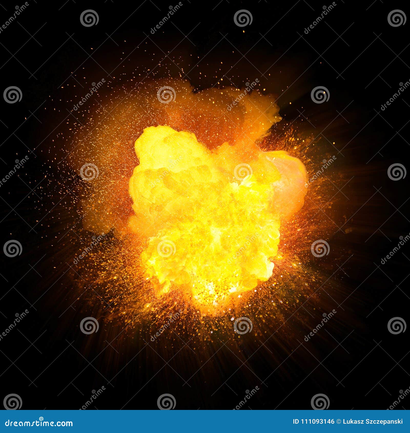 Realistic Orange Fire Bright Explosion With Sparks Stock Illustration