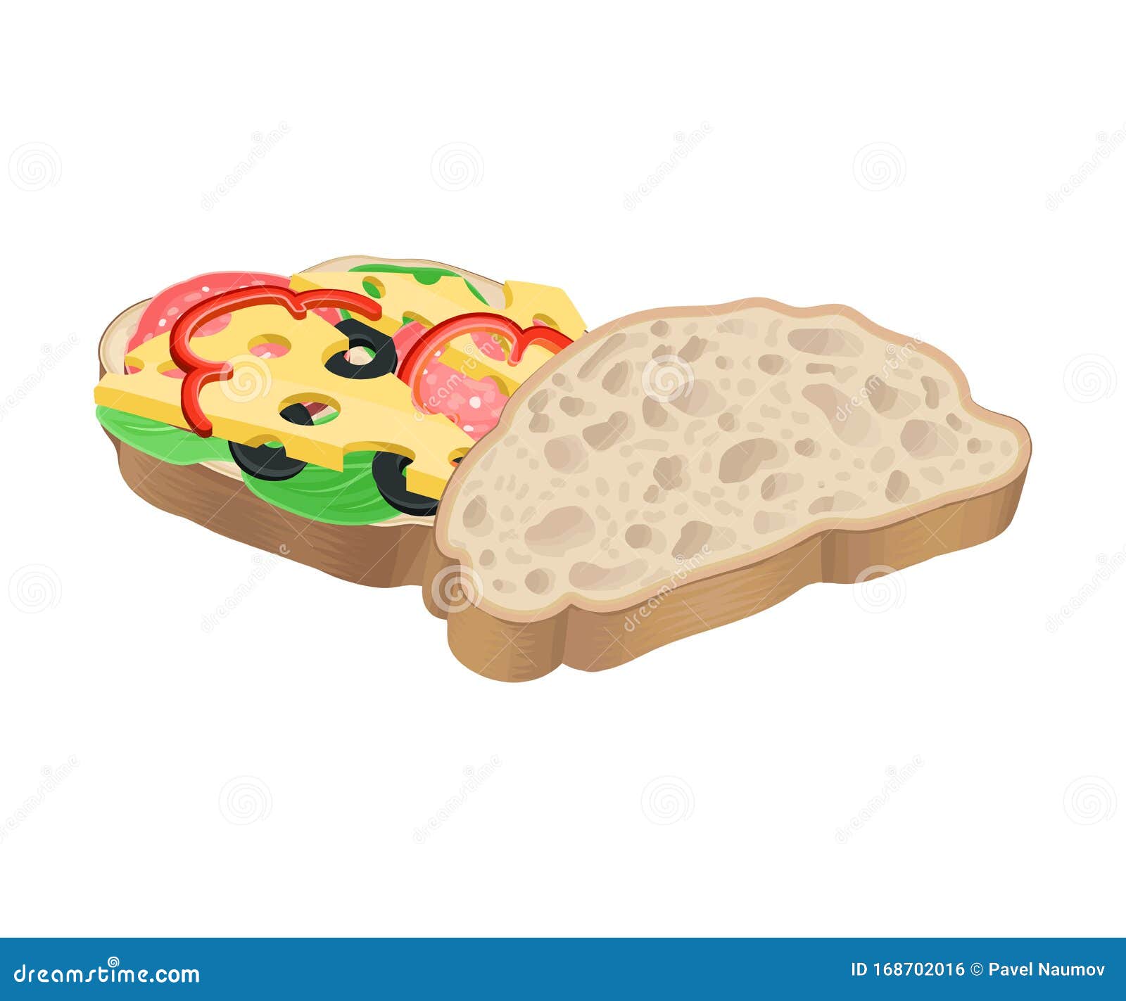 realistic oval-d sandwich with cheese and sliced wurst  food item. fast food concept