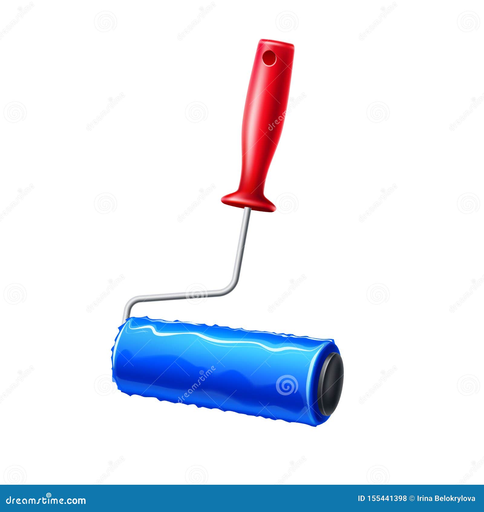 Vector Realistic Paint Roller Blue Liquid Paint Stock Vector