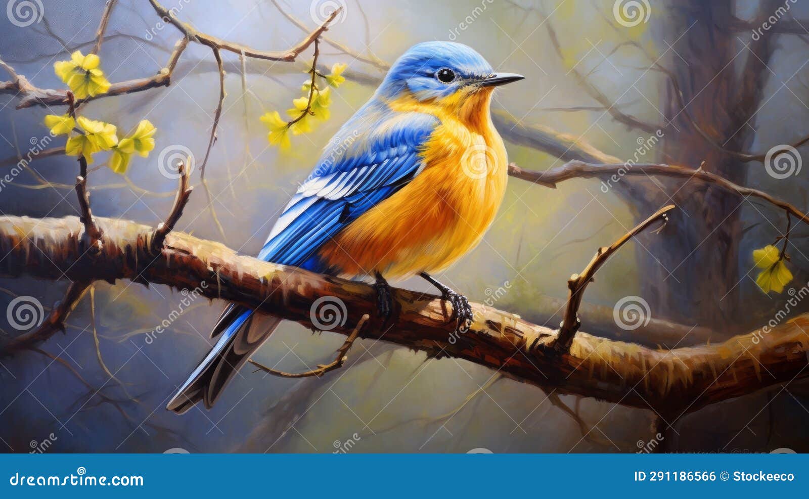 realistic painting of a blue bird on a branch