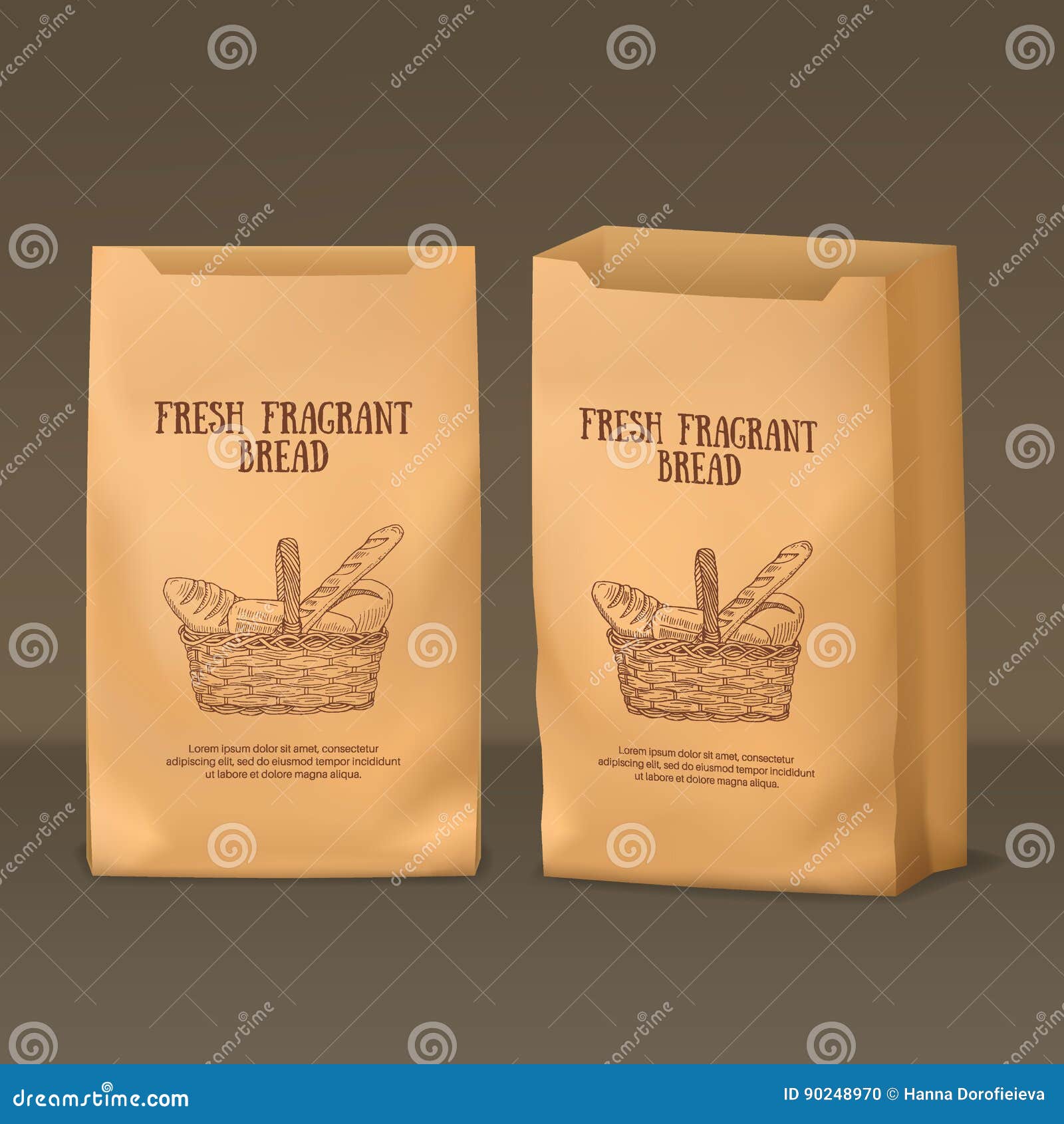 Download Realistic Paper Pack Template With Bread Label In Front And Half Side Views Stock Vector Illustration Of Pulp Product 90248970