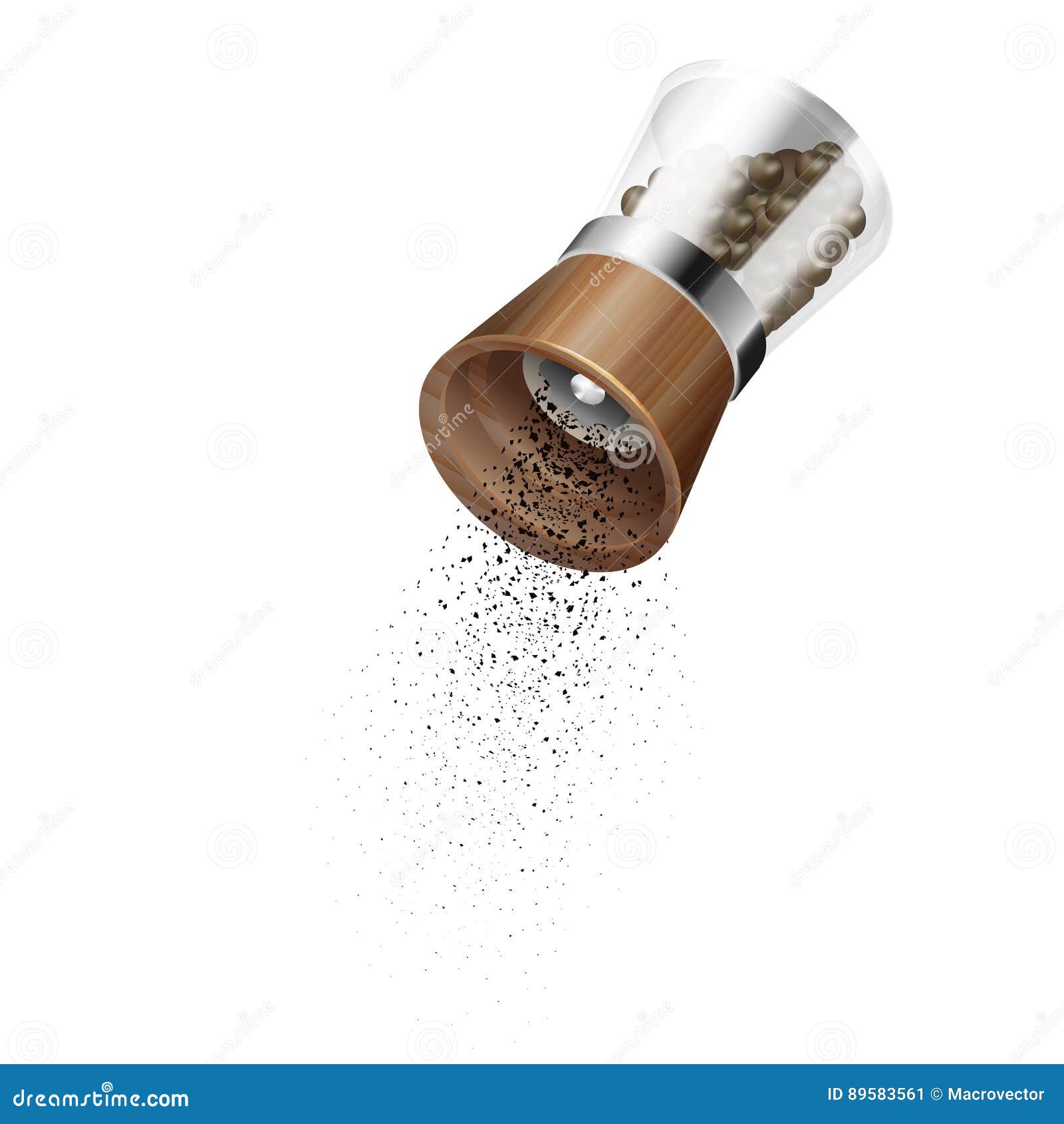 Pepper Mill With Heap Of Peppercorn Vector Drawing. Seasoning And Spice