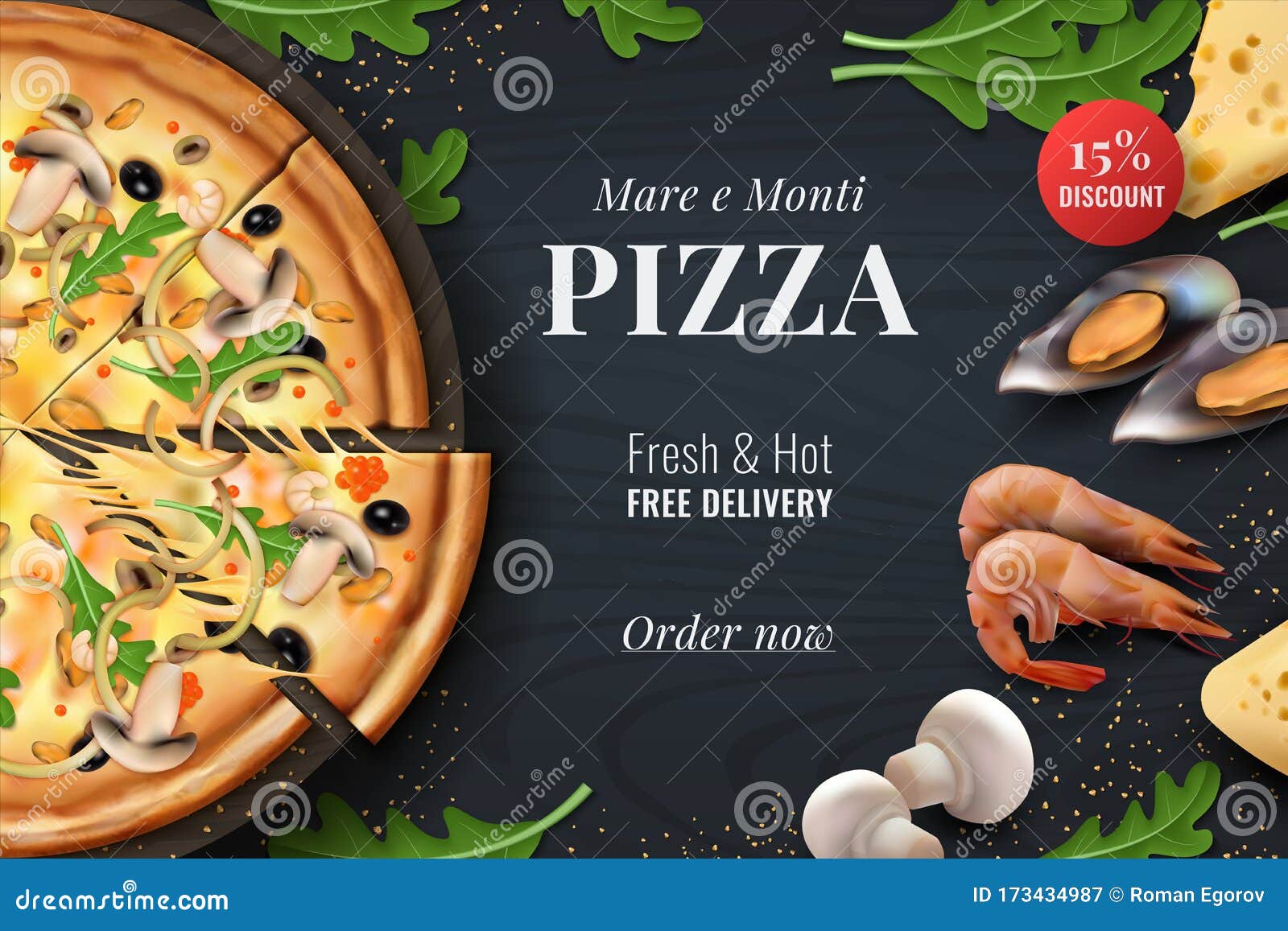 Realistic Pizza Background. Menu Poster with Traditional Italian Food with  Toppings for Restaurant Banner or Advertising Stock Vector - Illustration  of cartoon, decoration: 173434987