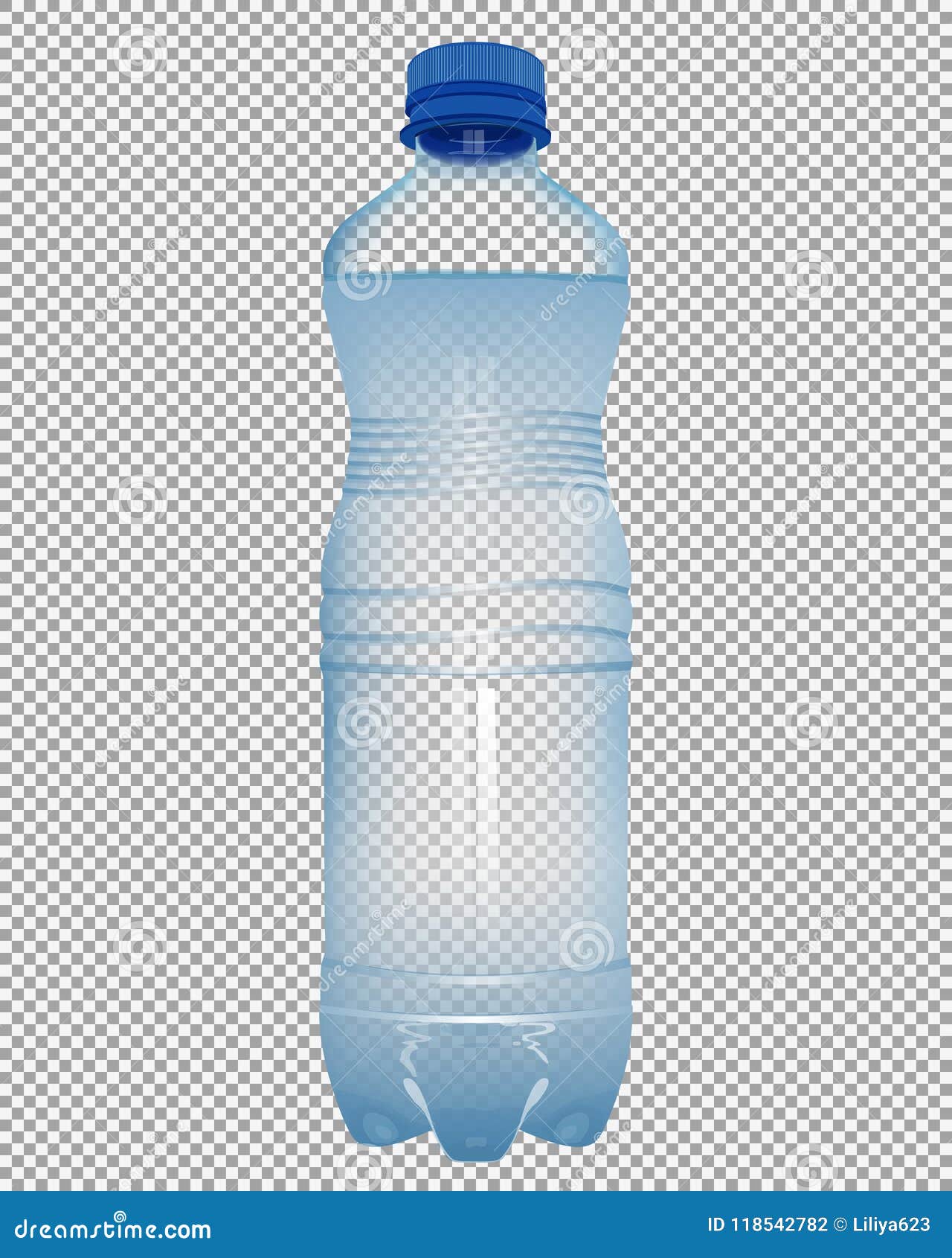 Realistic plastic bottle with water with close blue cap on transparent  background Stock Vector