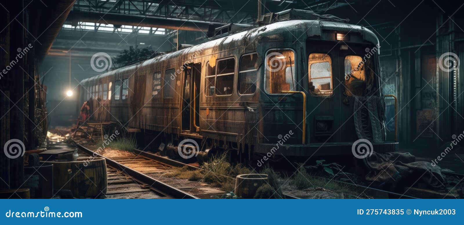 Realistic Post Apocalypse Landscape - Subway Train at Depo Stock ...