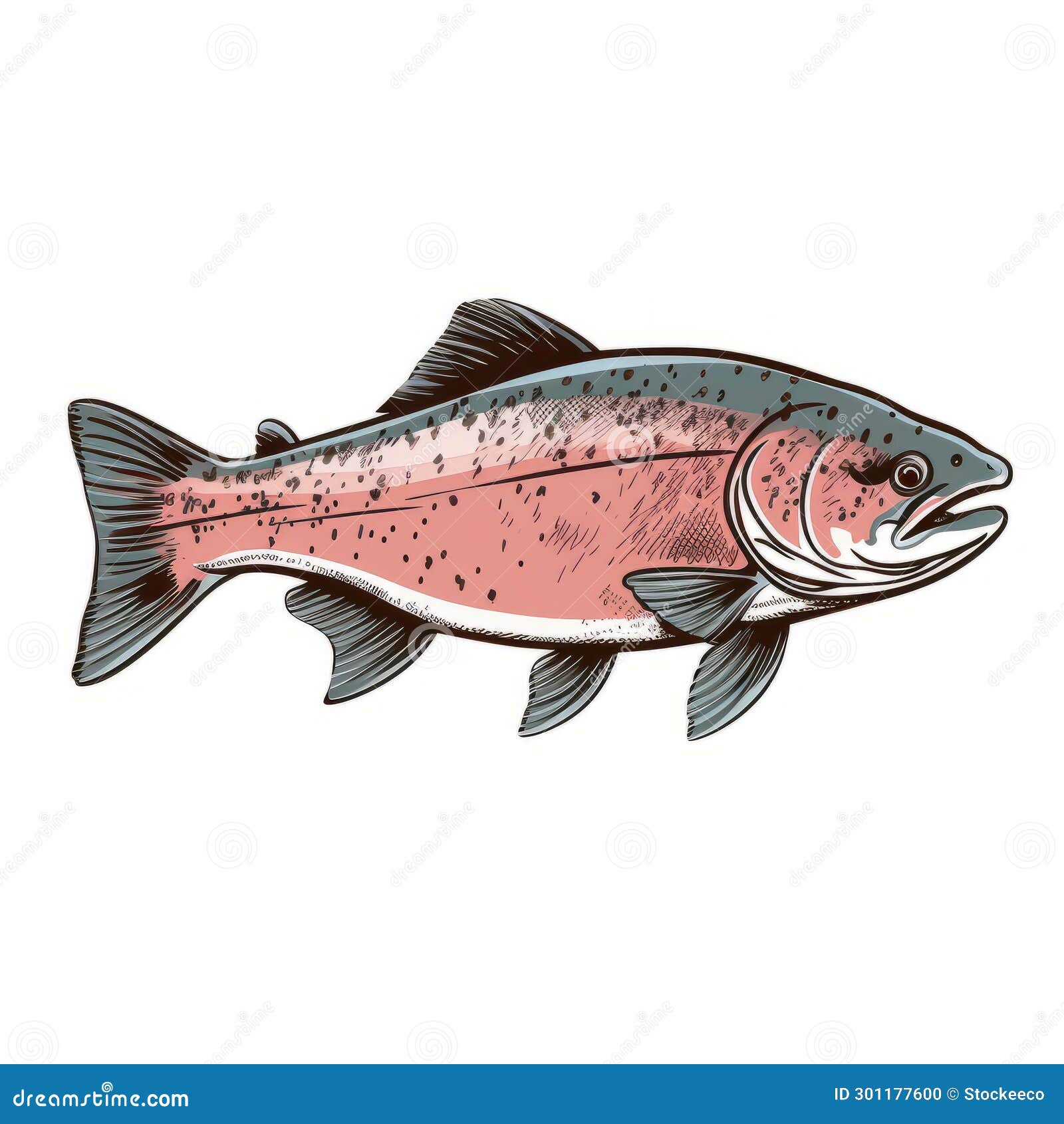 Realistic Rainbow Trout Line Drawing Illustration with Classic