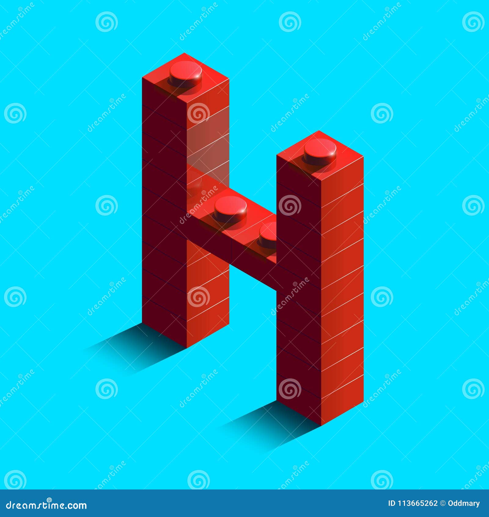 Realistic Red 3d Isometric Letter H of the Alphabet from Constructor Lego Bricks. Stock