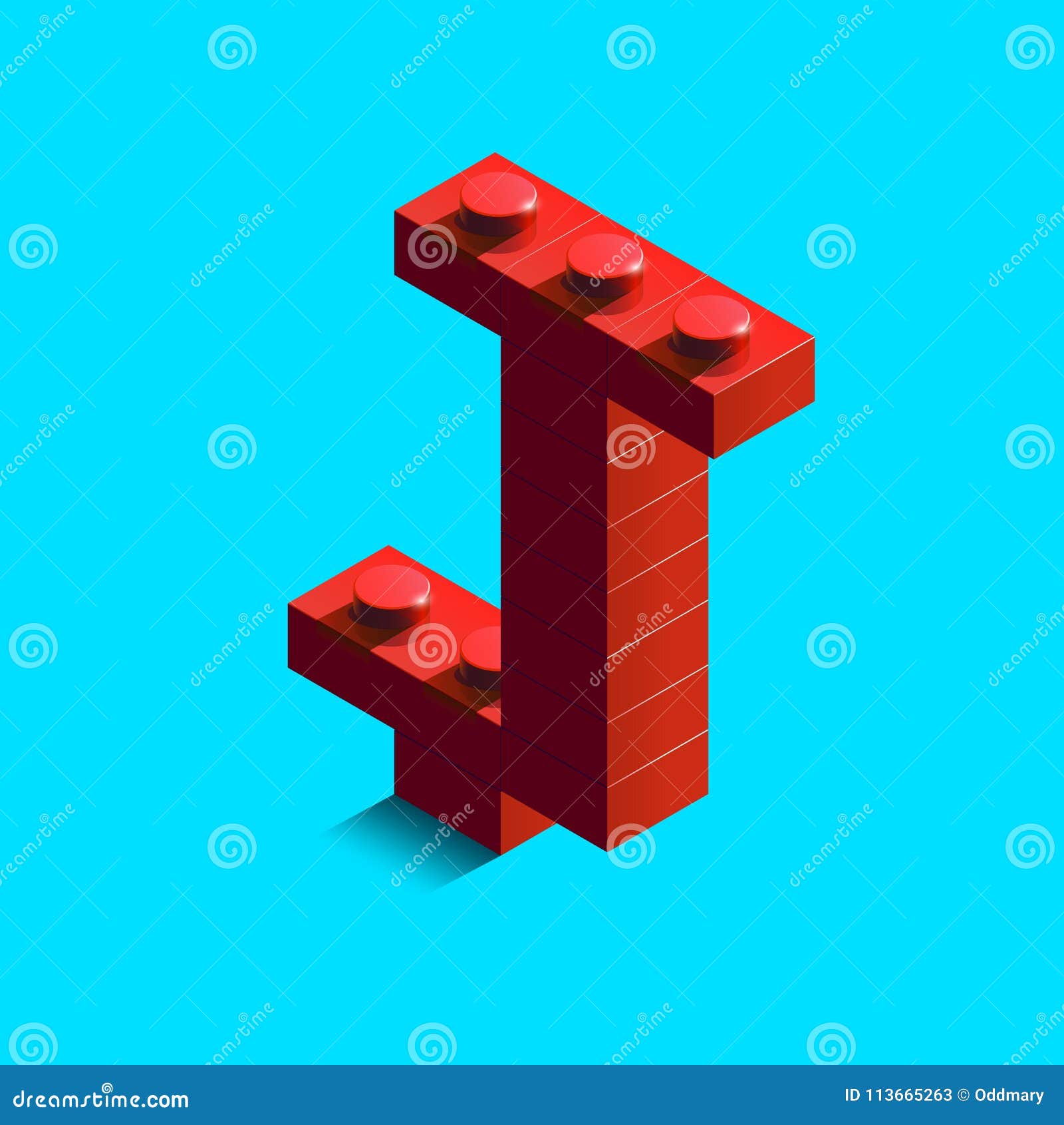 Realistic Red 3d Isometric Letter J of the Alphabet from Constructor