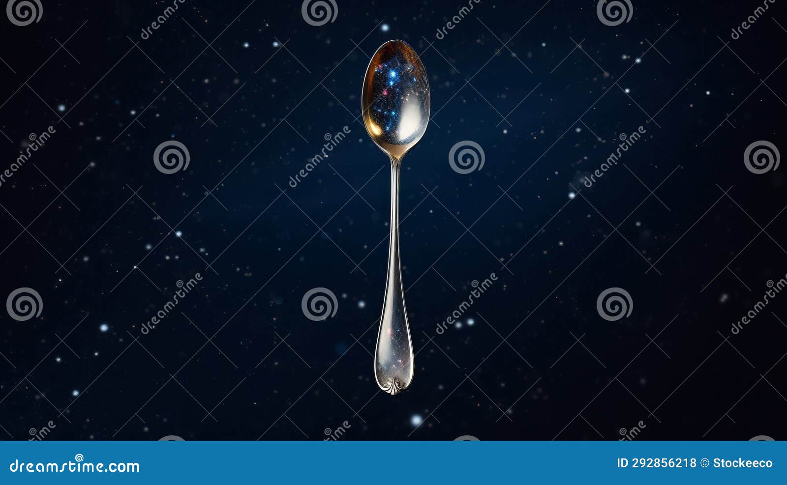 realistic rendering of a spaced out spoon on navy background