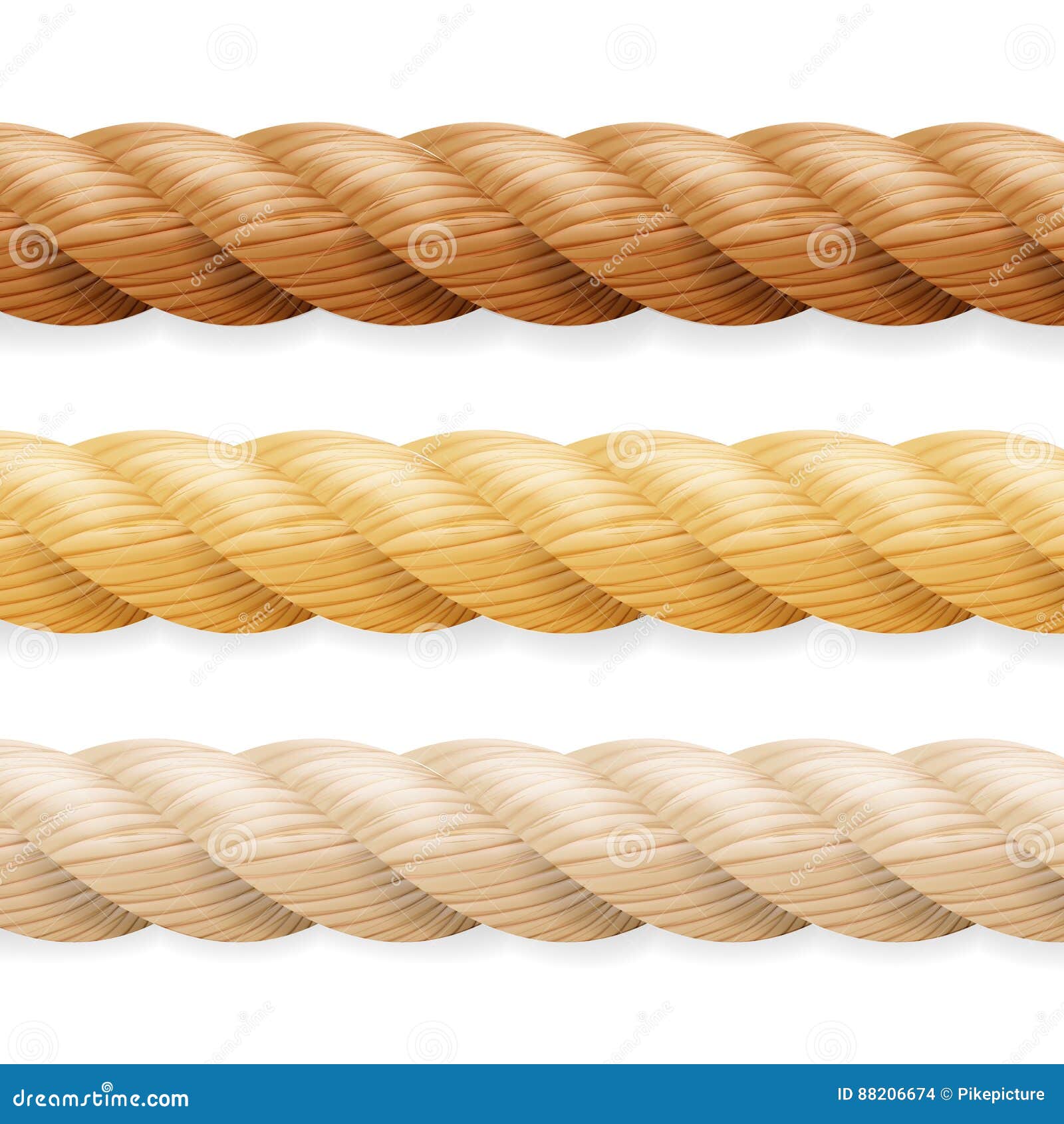 Different Realistic Thickness Rope Set Isolated Stock Vector