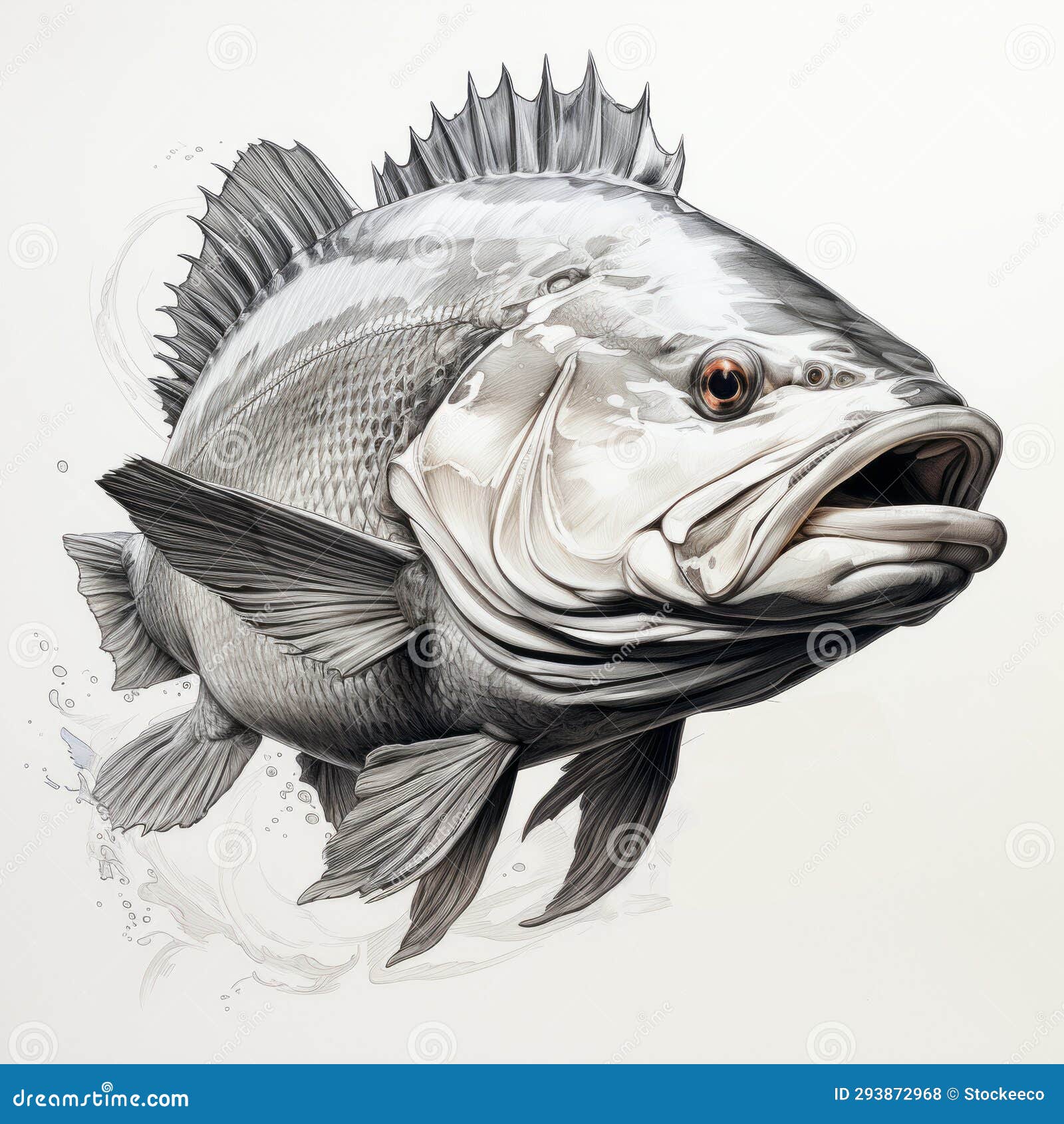 Realistic Scampi Bass Illustration: Black and White Fish Portrait Tattoo  Drawing Stock Illustration - Illustration of explosive, hyper: 293872968