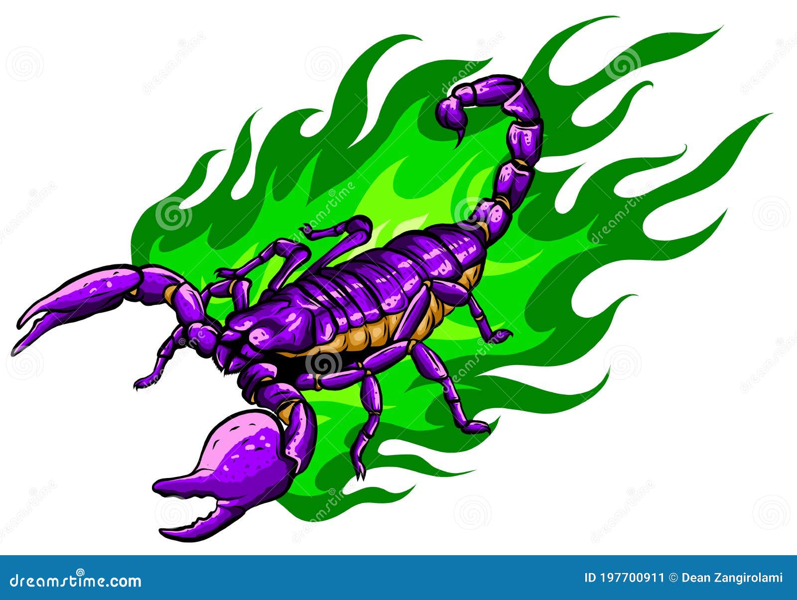 Realistic Scorpion Cartoon with Flames Vector Illustration Stock Vector