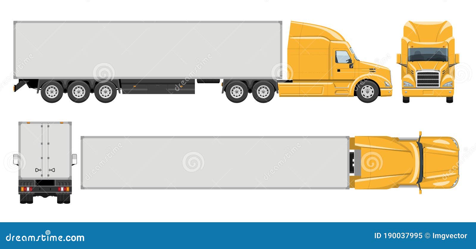 realistic semi trailer truck   side, front, back, top view