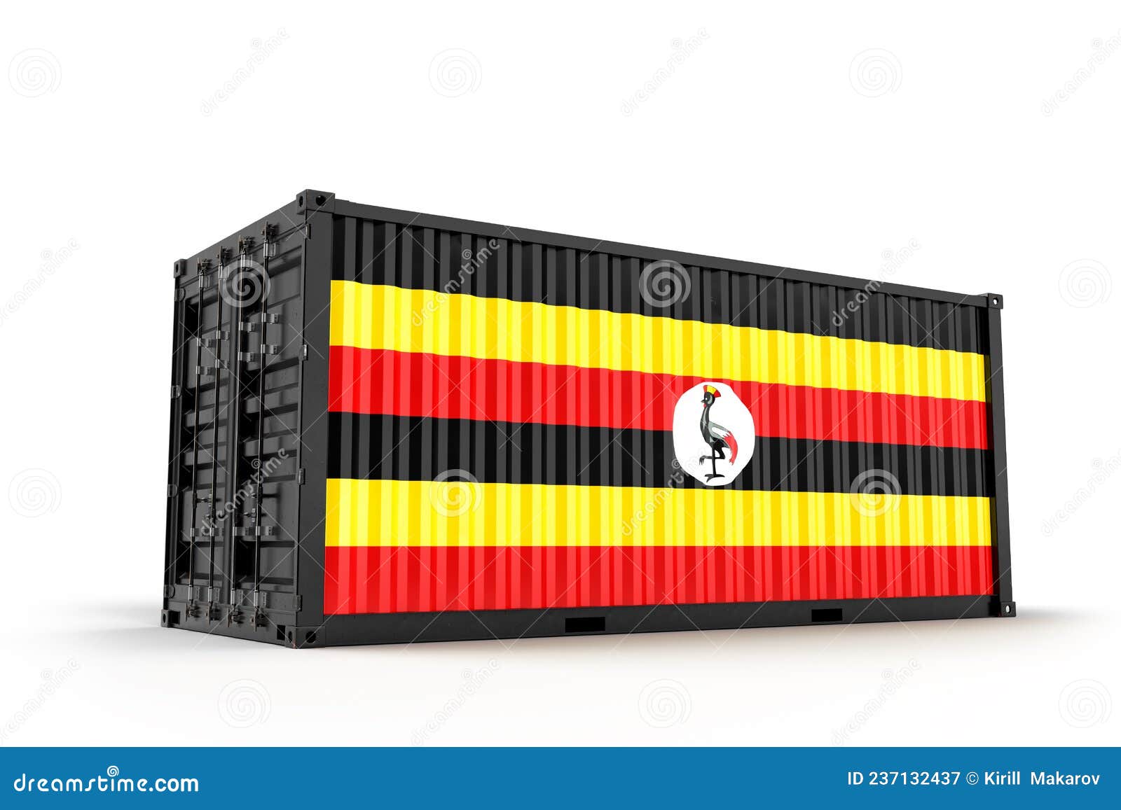 Realistic Shipping Cargo Container Textured with Uganda. Isolated Stock