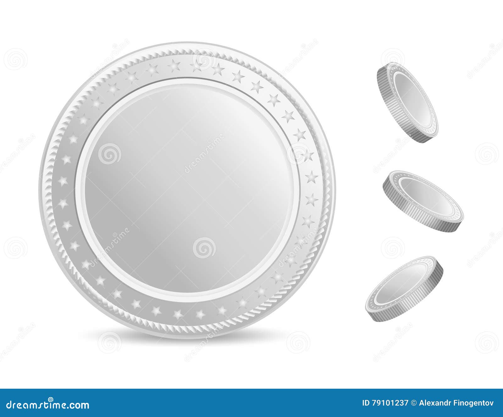 Realistic Silver Coins Vector Set. Blank Coin with Shadow. Front View ...
