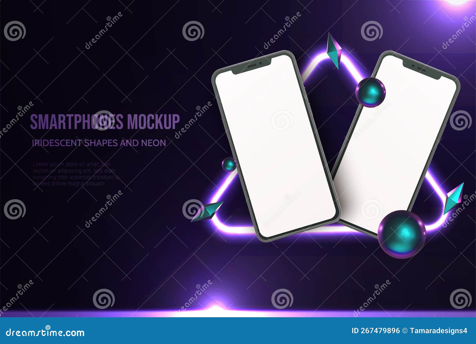 smartphone mockup with irridescent s and neon sign